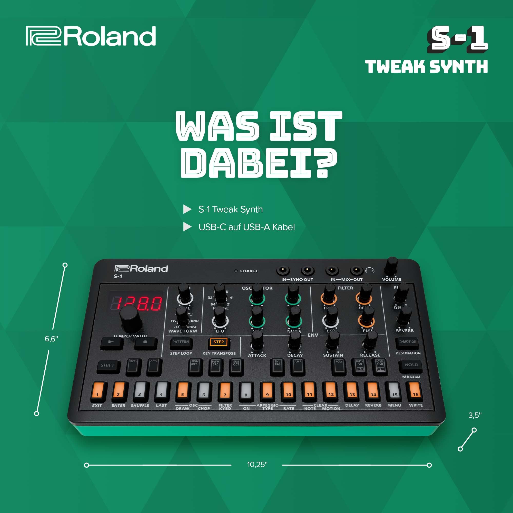 Roland AIRA Compact S-1 Tweak Synth | Ultraportabler Mikro-Polysynthesizer mit modernen Werkzeugen | D-Motion Soundsteuerung | 4,5 Stunden kabelloser Akkubetrieb | leicht & robust