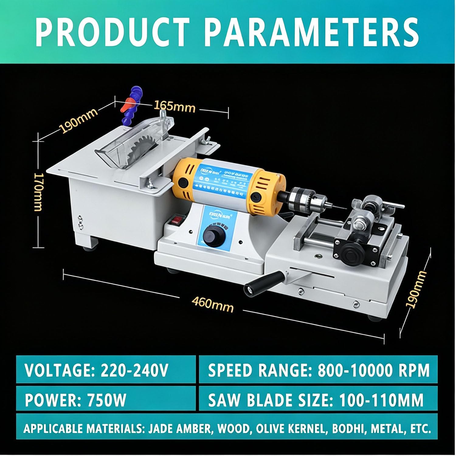 Tokarka Stołowa Mini 750w Biżuteria Kamień 800-10000 Obr/Min BenchGrinder | Konstrukcja Metal Tworzywo,Zmienne Obroty 800–10000 Obr/Min,Obrabia Kamienie Metale,Kompaktowe Dla Warsztatów Hobbystycznych