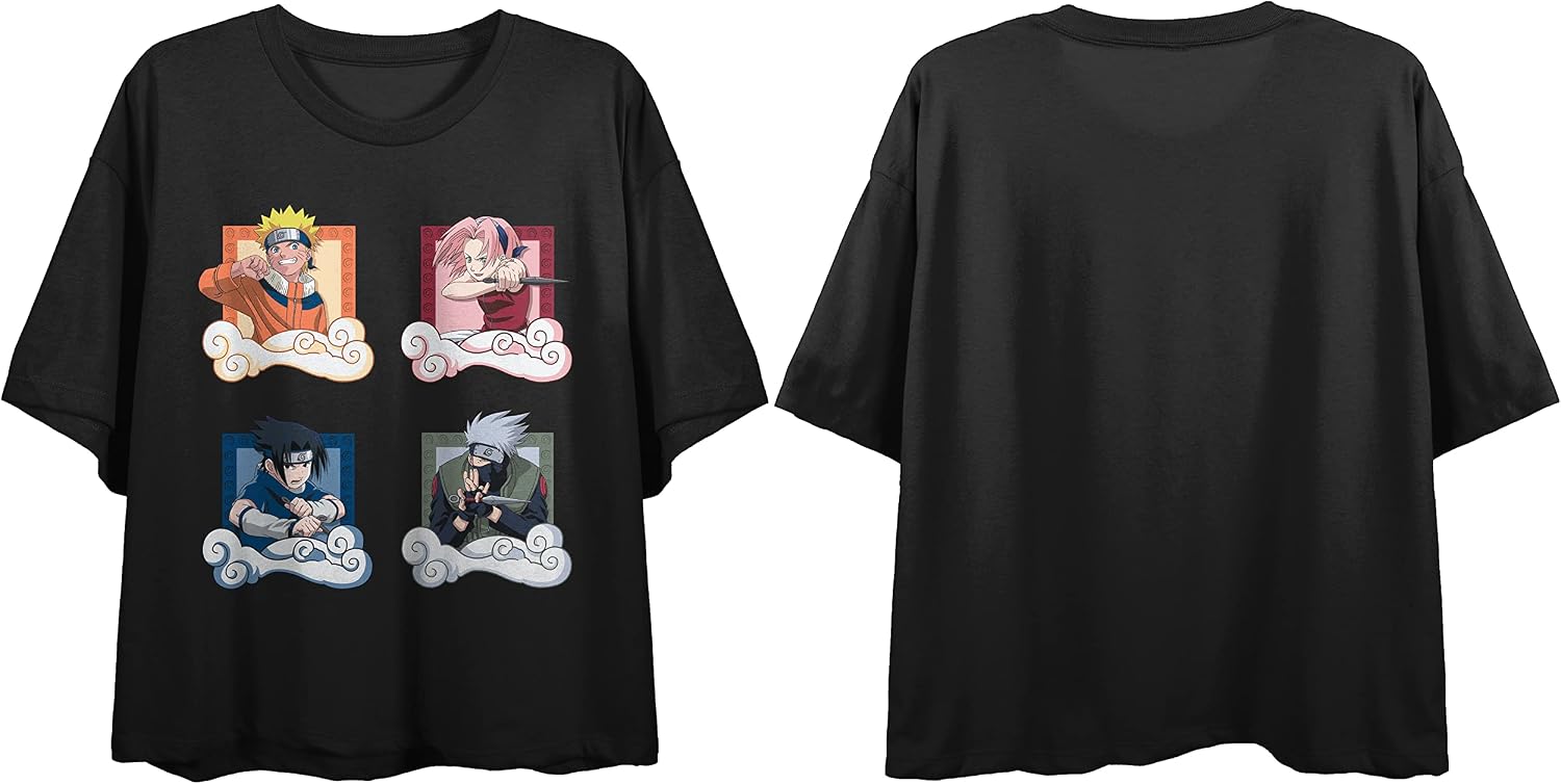Naruto Classic Characters Grid Women's Black Crop Tee