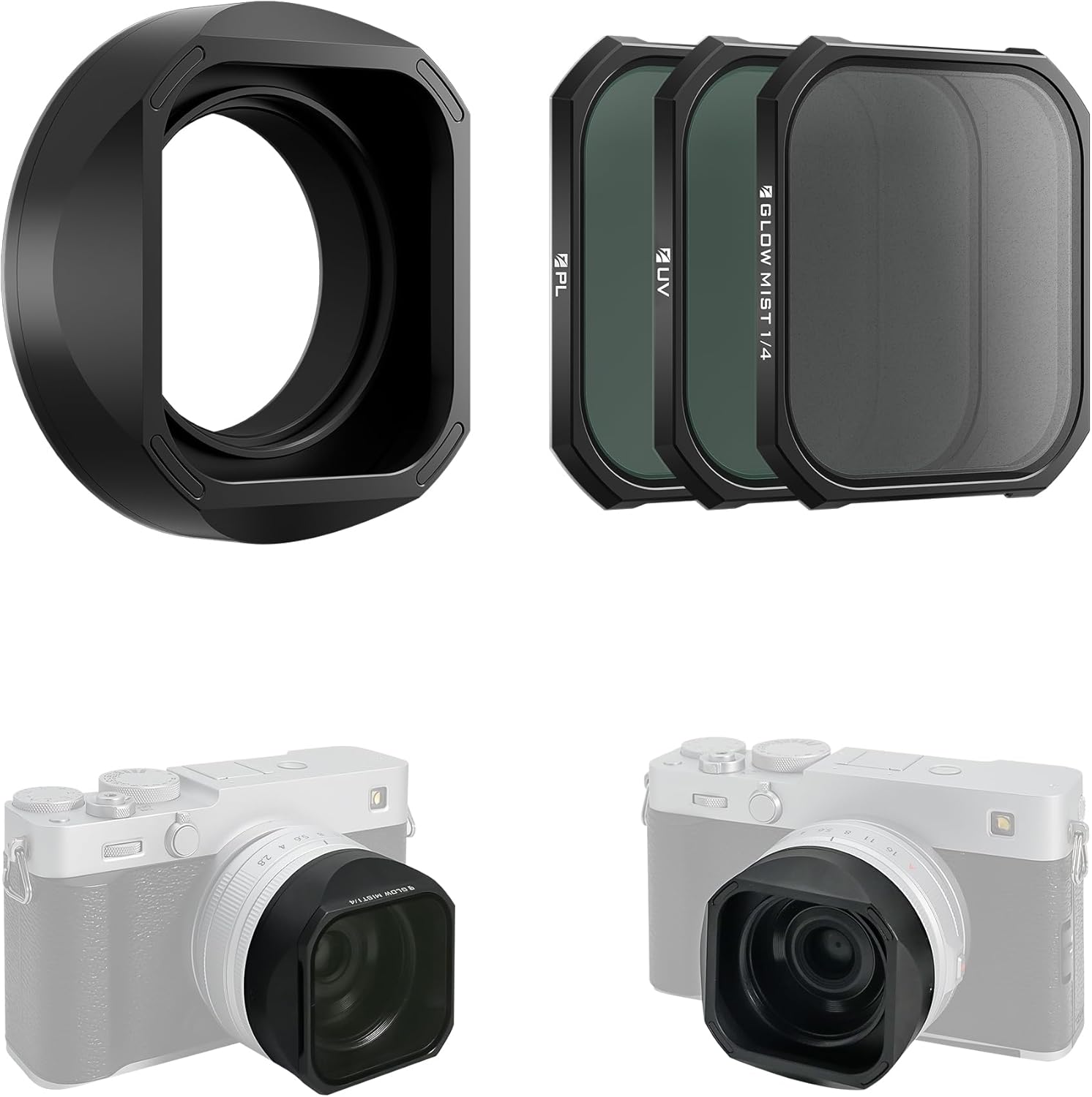 Freewell Magnetic Lens Hood for Fujifilm XF 23mm F2.8 R WR (X-E5 & X Series) - Magnetic PL, UV, Black Mist 1/4 Filters, Tempered Glass (Silver)