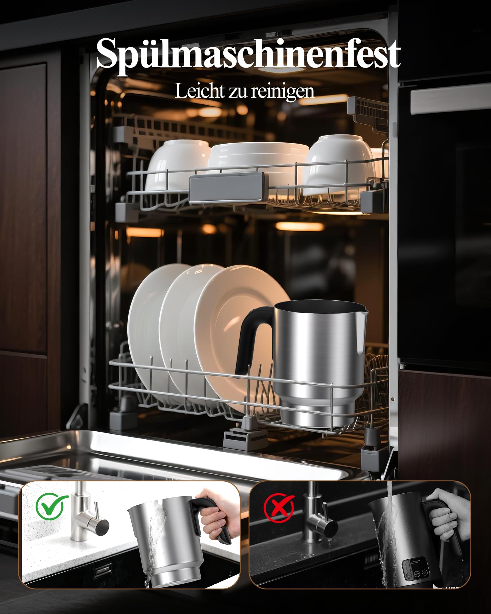 Milchaufschäumer Elektrisch 5 in 1 - Automatische Milchschäumer 500ml Großes Fassungsvermögen Milch Dampfer Spülmaschinenfest für Heißer Kalter Milchschaum Heiße Schokolade Latte Cappuccino