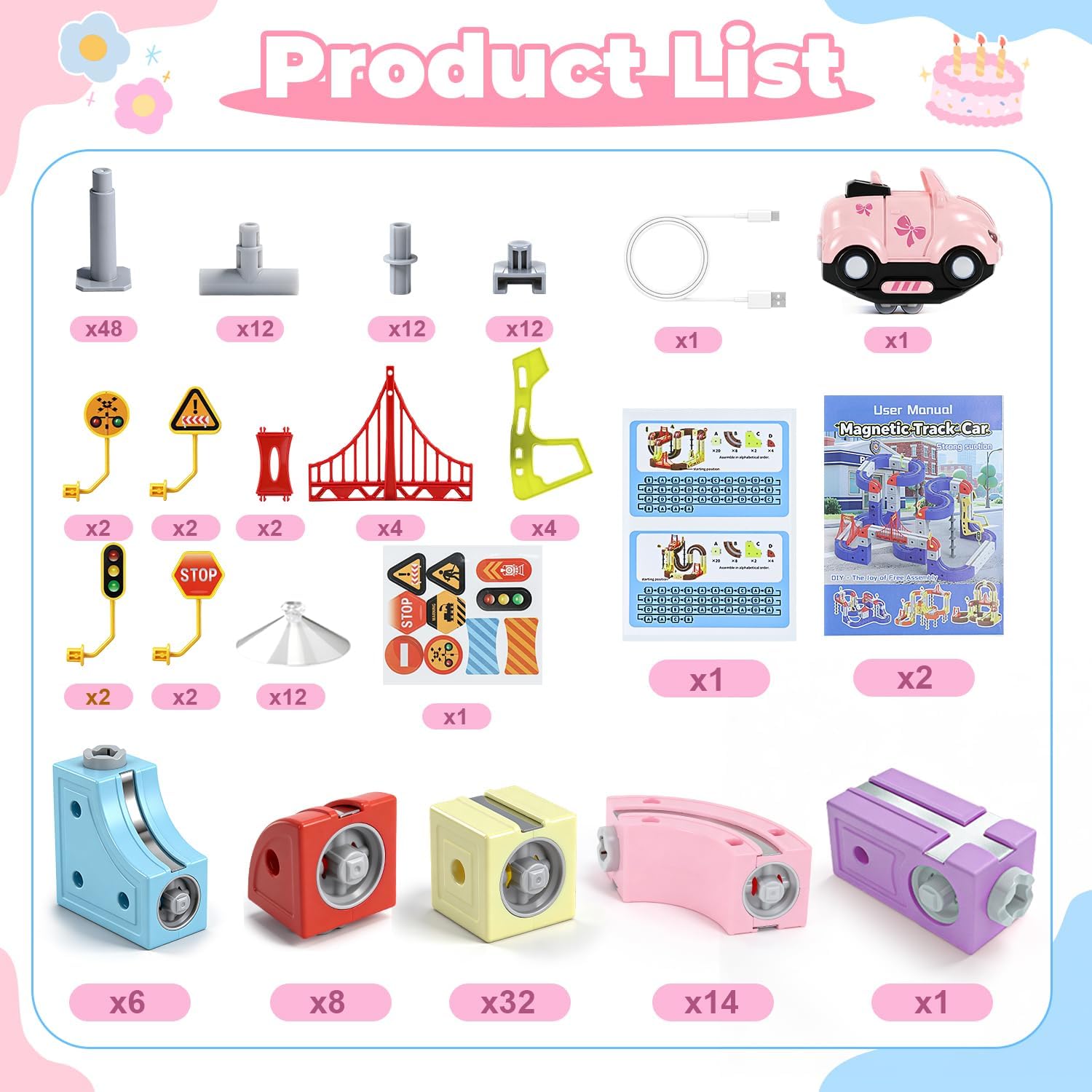 Electric Train Set for Kids 3 4 5 6 7 8, 3D Flexible Race Track 180 PCS Car Track with Light Gravity Defying Train Track Magnetic Track Car Toys Stem Learning Toy Girls Birthday Gift Cube Track