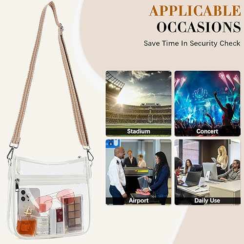 Miniatura 6 de BOSTANTEN Bolsa transparente para eventos de estadio, bolsa cruzada, bolsa de hombro aprobada para estadios con correa ajustable para guitarra