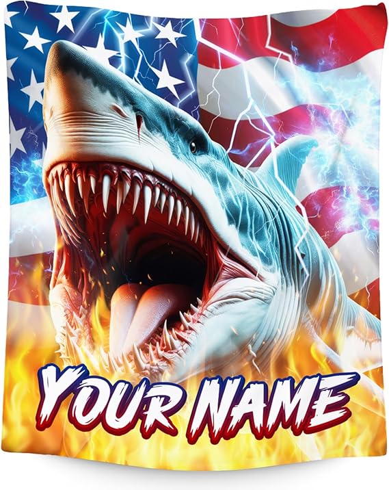 Blanket for Boys - Personalized Shark Blankets Gifts with Name - Cozy Soft Fleece Throw for Couch, Bed - 4 Sizes