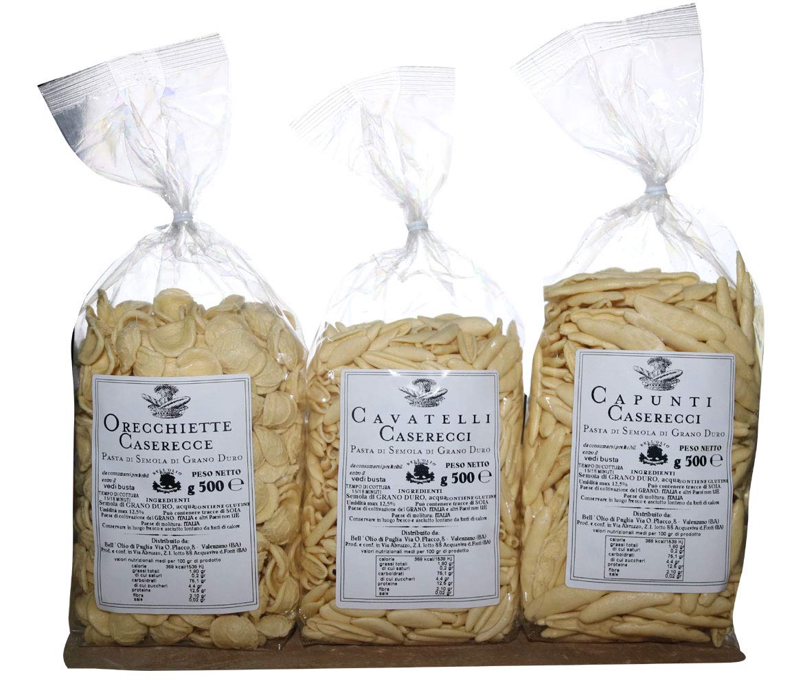 Tris Apulian Pasta | "Capunti", "Cavatelli" and "Orecchiette" | Homemade Pasta in Packs of 500 gr.