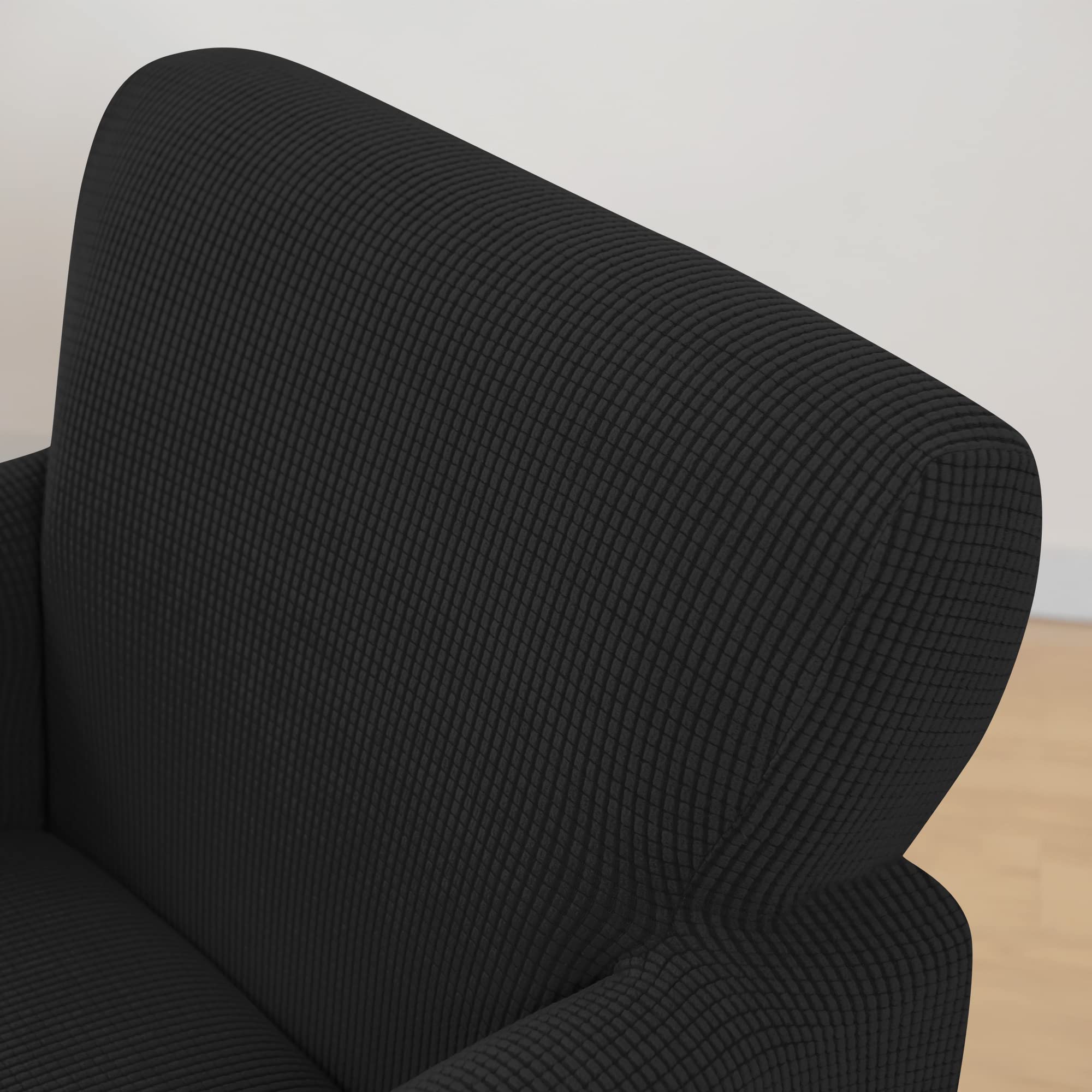 SHANNA Stretch-Bankett-Stuhlhussen: 1 Stück, luxuriöser gestrickter Sesselhussen aus der Mitte des Jahrhunderts, superweich, mit Schaumstoffstangen, Möbelschutz, für Wohnzimmer (A-Schwarz)