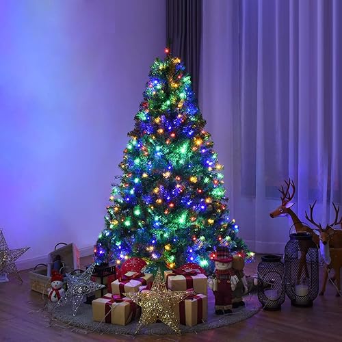 Miniatura 2 de GOFLAME Árbol de Navidad artificial preiluminado de 5 pies, árbol de abeto con bisagras de alta calidad con soporte de metal, 11 modos de flash con