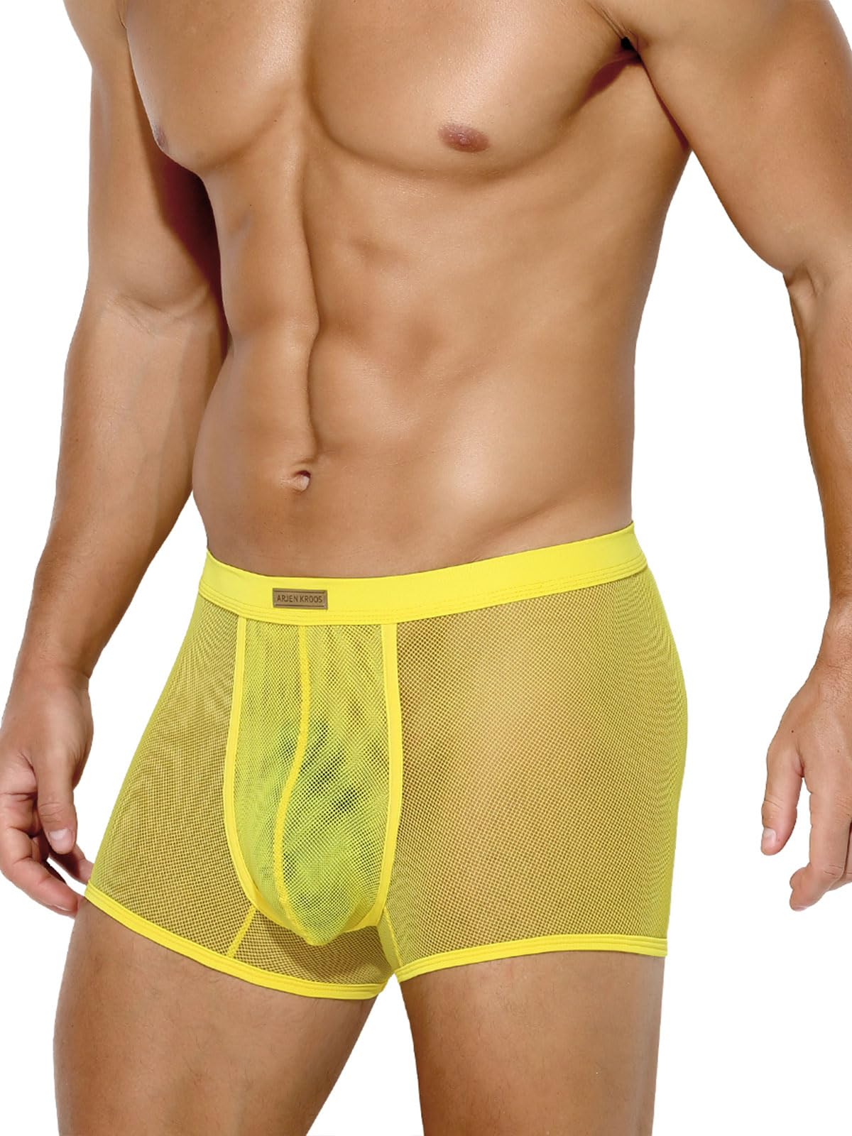 Mauro Kane Boxershorts Herren Transparent Netz-Mesh, Bequem Atmungsaktiv Stretch mit Elastischem Bund Gelb XXL