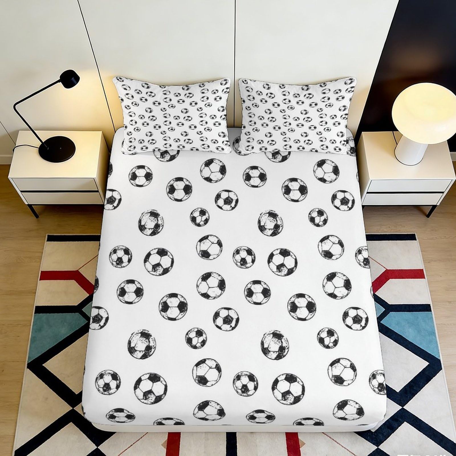 3D Printed Soccer Ball Pattern Fitted Sheet Microfiber Soft Mattress Cover for Bedroom Dorm Youth Decor Protection 120x200x25cm