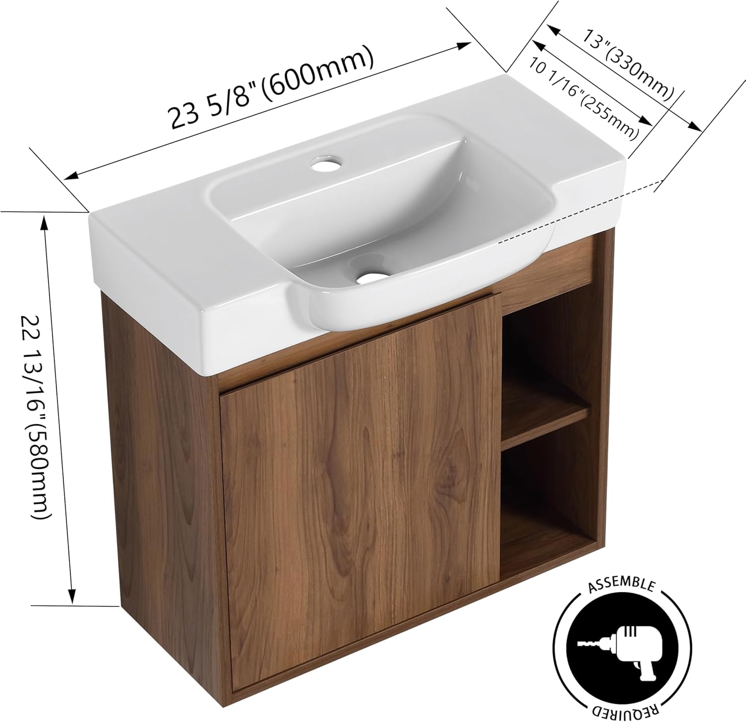24 Inch Floating Vanity,24" Bathroom Vanity with Sink Combo,Modern Single Sink Bathroom Vanity Combo,Brown Wall Mounted Cabinet Set