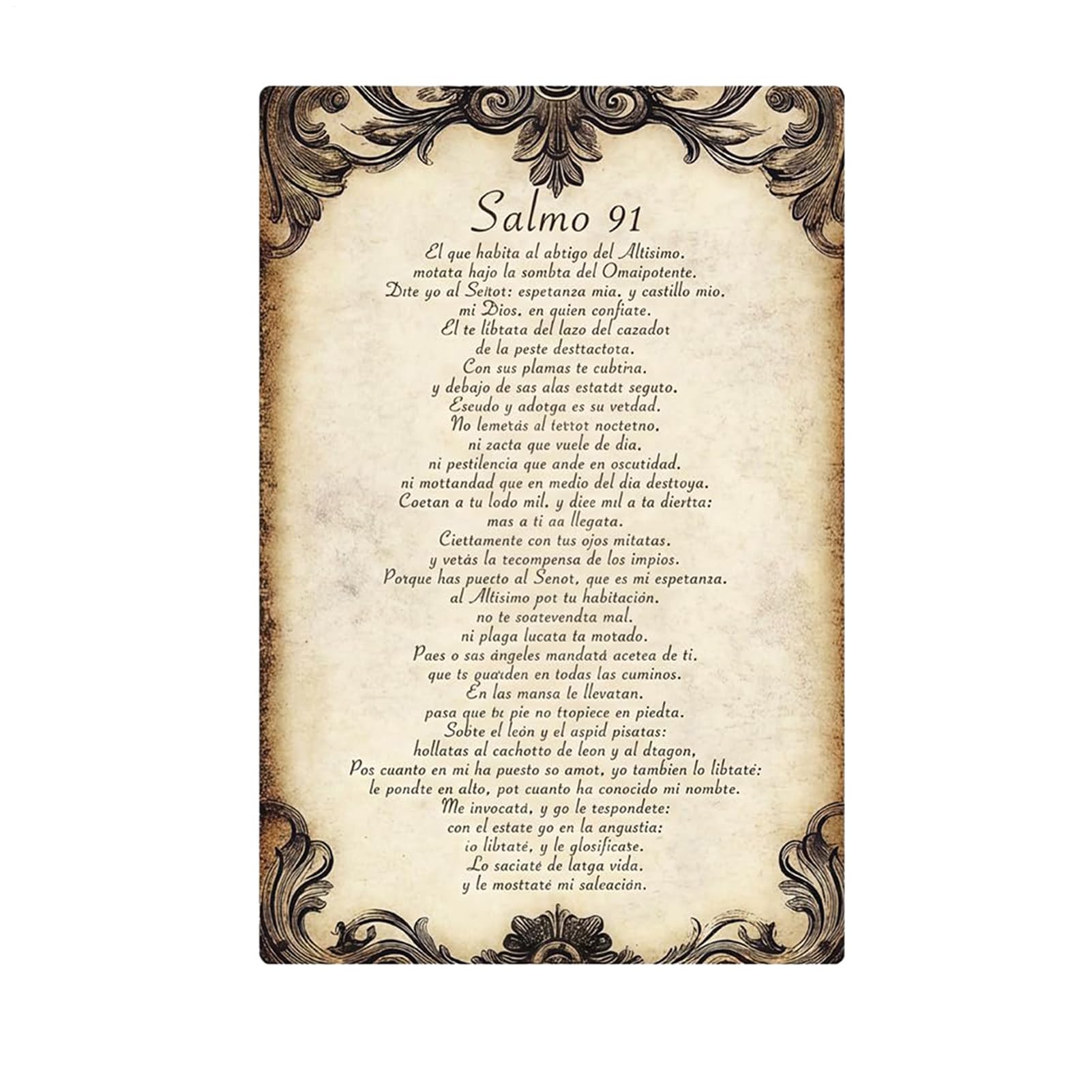 Cartel religioso vintage de metal con salmos en español para la pared de casa