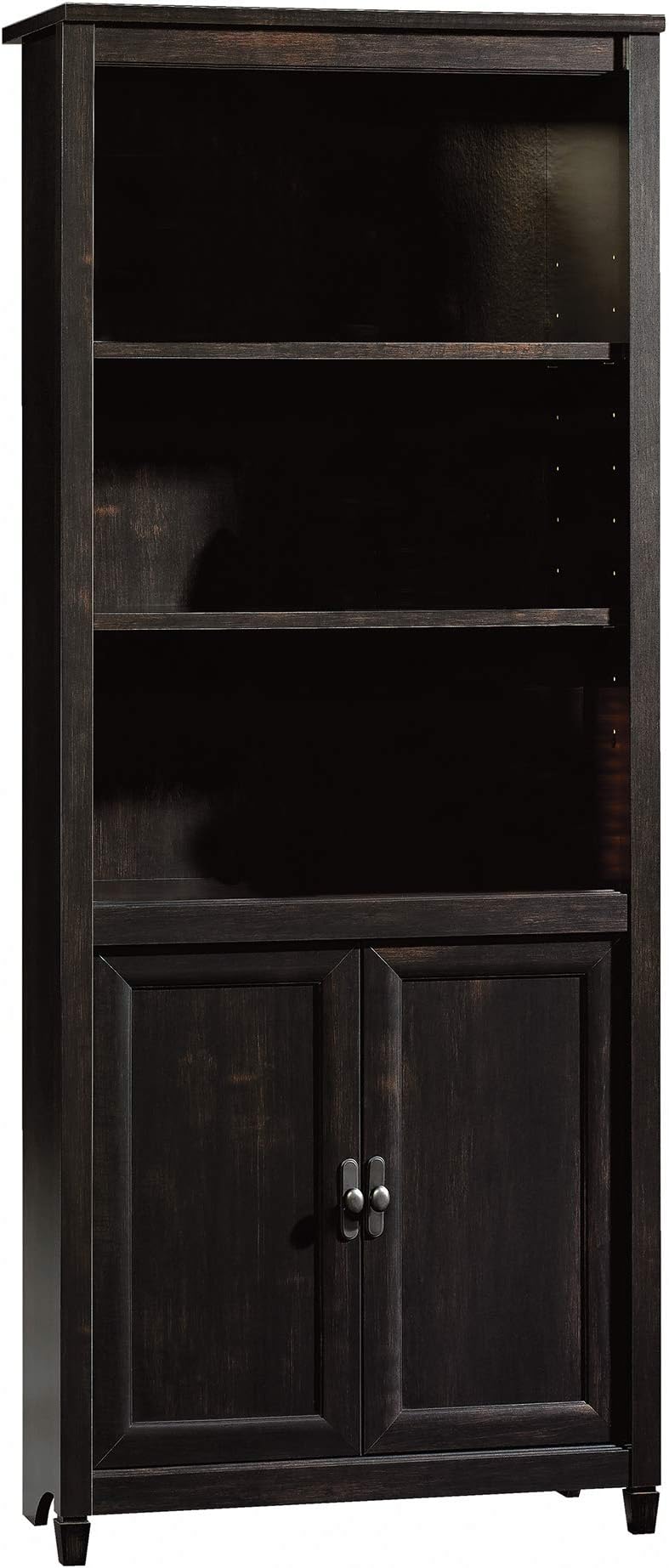 Sauder Edge Water Book Shelf, Bookcase with Storage Doors and Adjustable Shelves, in Estate Black