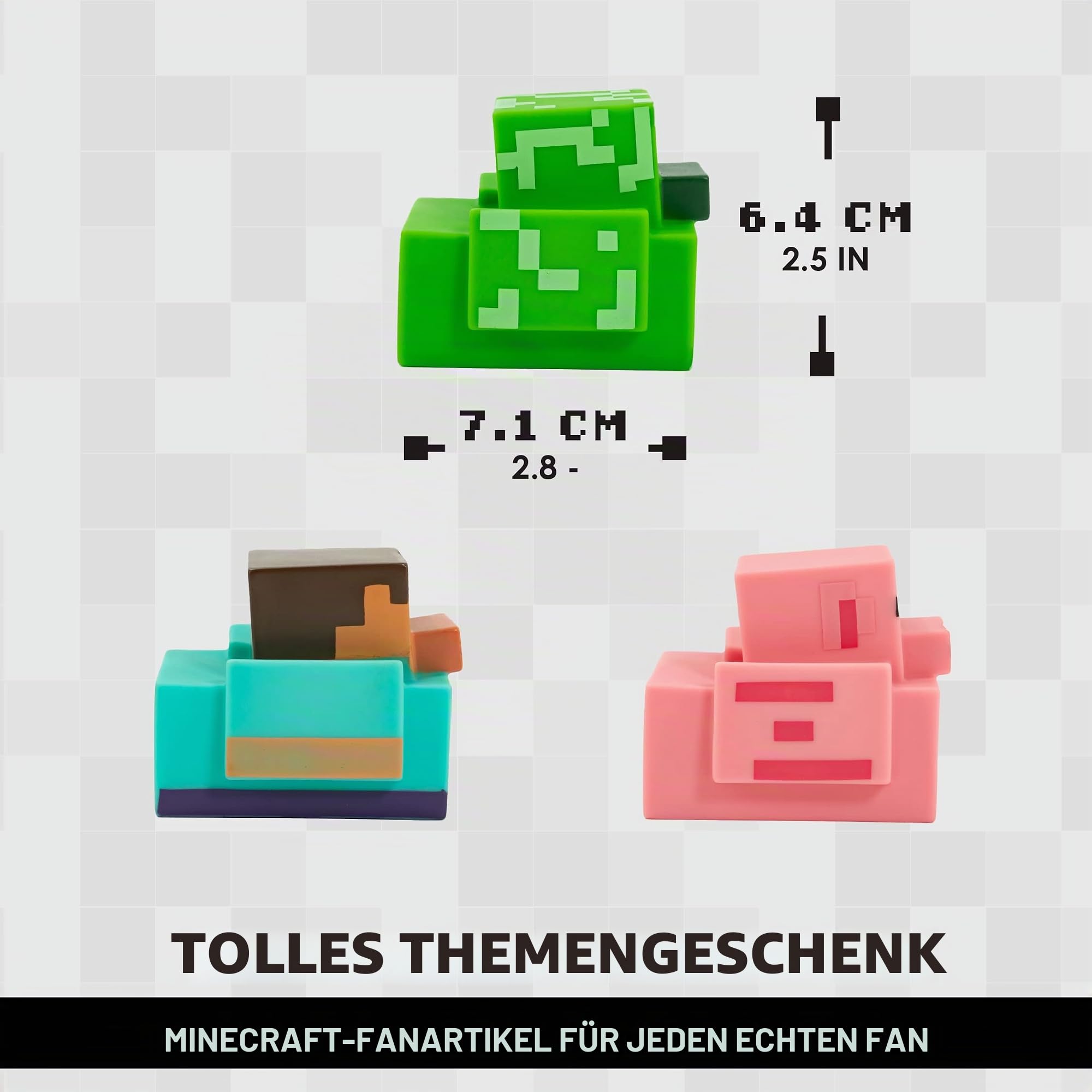 Minecraft Gummienten - Offiziell lizenziert, Minecraft Badewannenenten, mit Creeper, Schwein & Steve Badewannenspielzeug, lustige Jeep-Enten, Neuheitsgeschenk für Gamer
