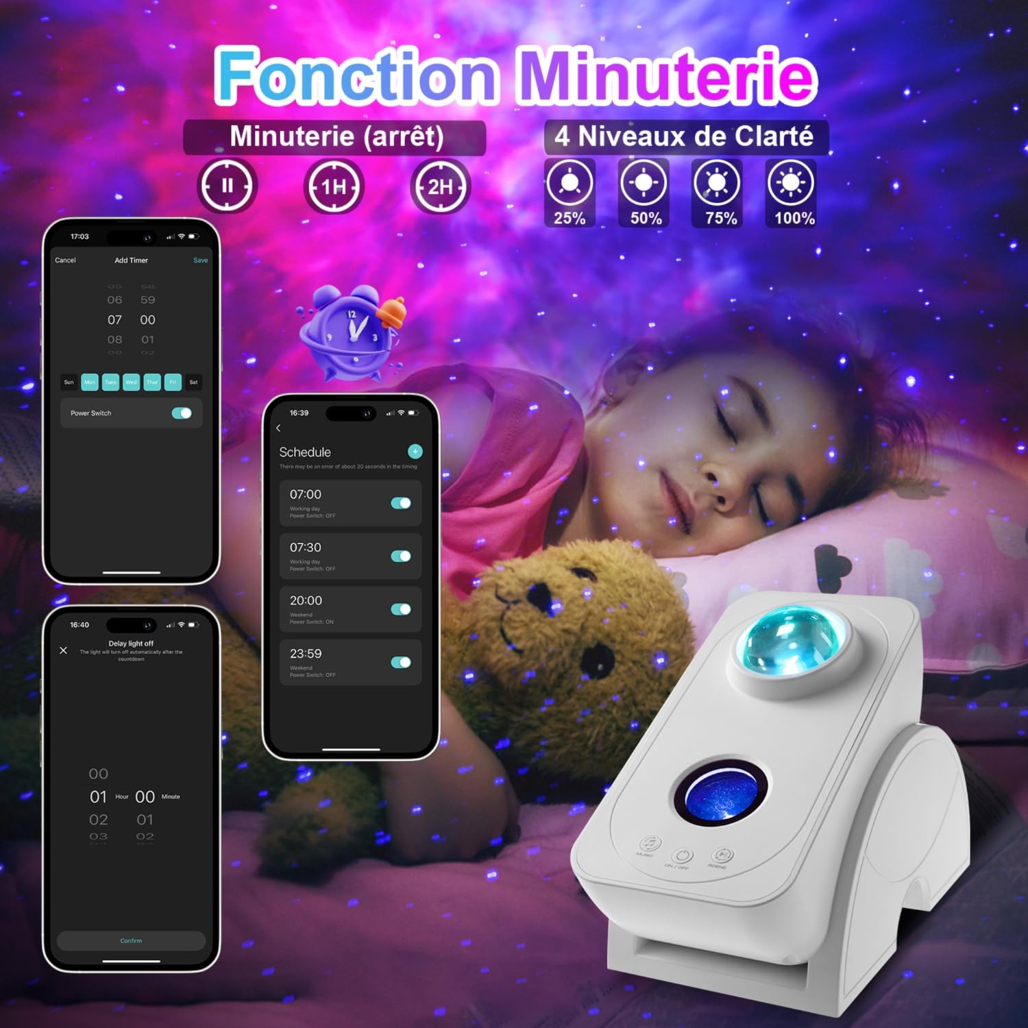Blubbel LED Projecteur Ciel Etoile, Intelligent Veilleuse Projecteur, 3D Galaxy Projector Starlight, App-/Commande Vocale Compatible Alexa/Google/Wifi, Chambre Décorer, Lampe Veilleuse, Bébé, Enfants