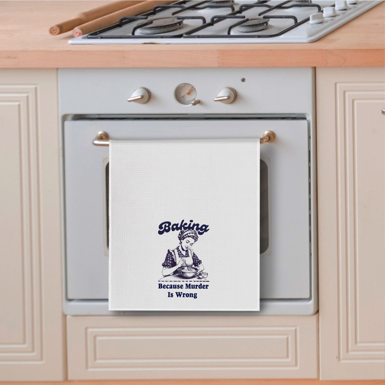 Baker Gifts Kitchen Towels, Gifts for Baking Lovers Decorative Hand Towels, Baking Because Murder is Wrong Decor Dish Tea Towels for Kitchen Bakery, 16x24 Inches image 3