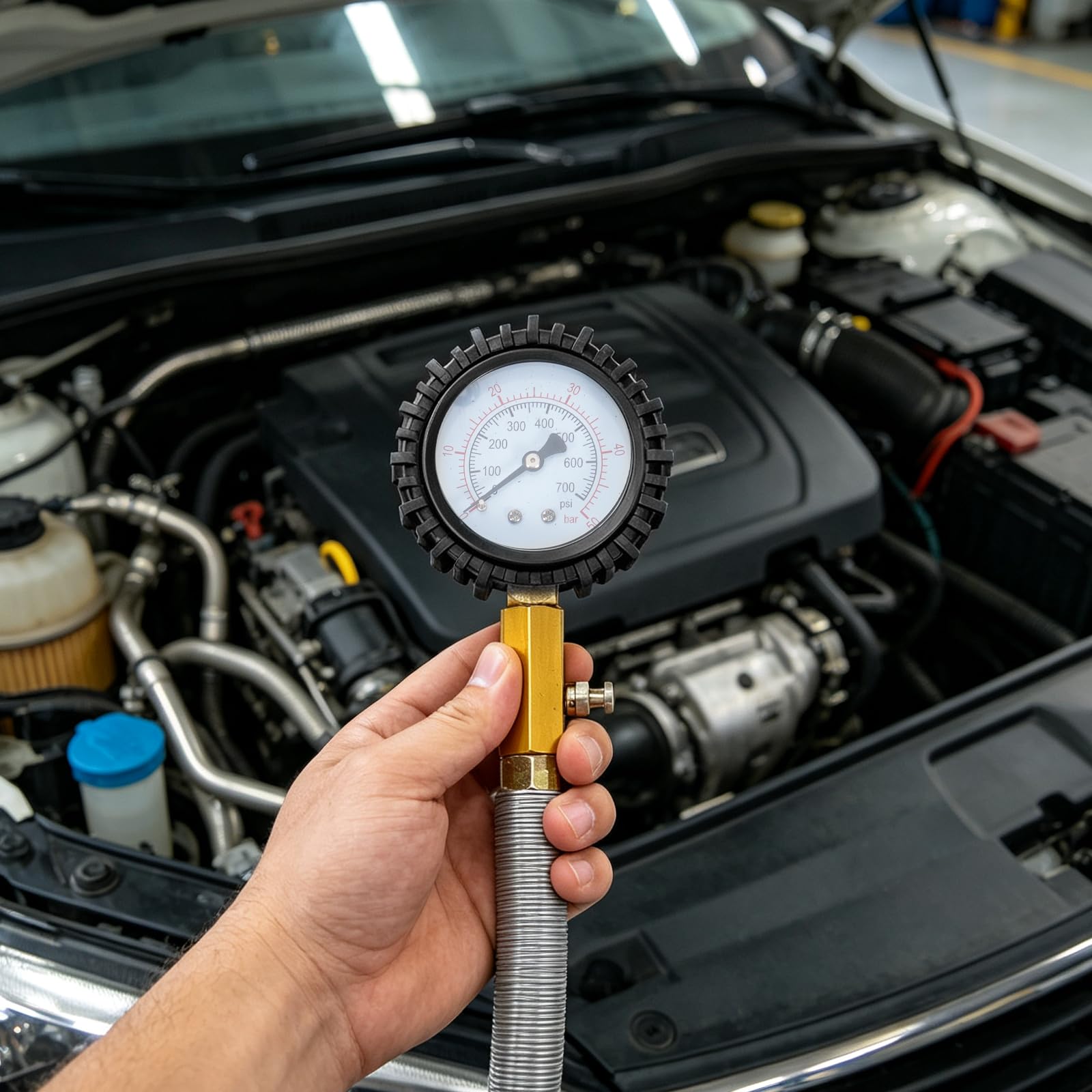 Tester di compressione professionale, 46 pezzi, 0-50 bar (0-725 Psi) per HDI, TDCi, tester di pressione di compressione diesel e motori a benzina, per auto, camion, moto, M8, M10, M12, M14, M20, M22