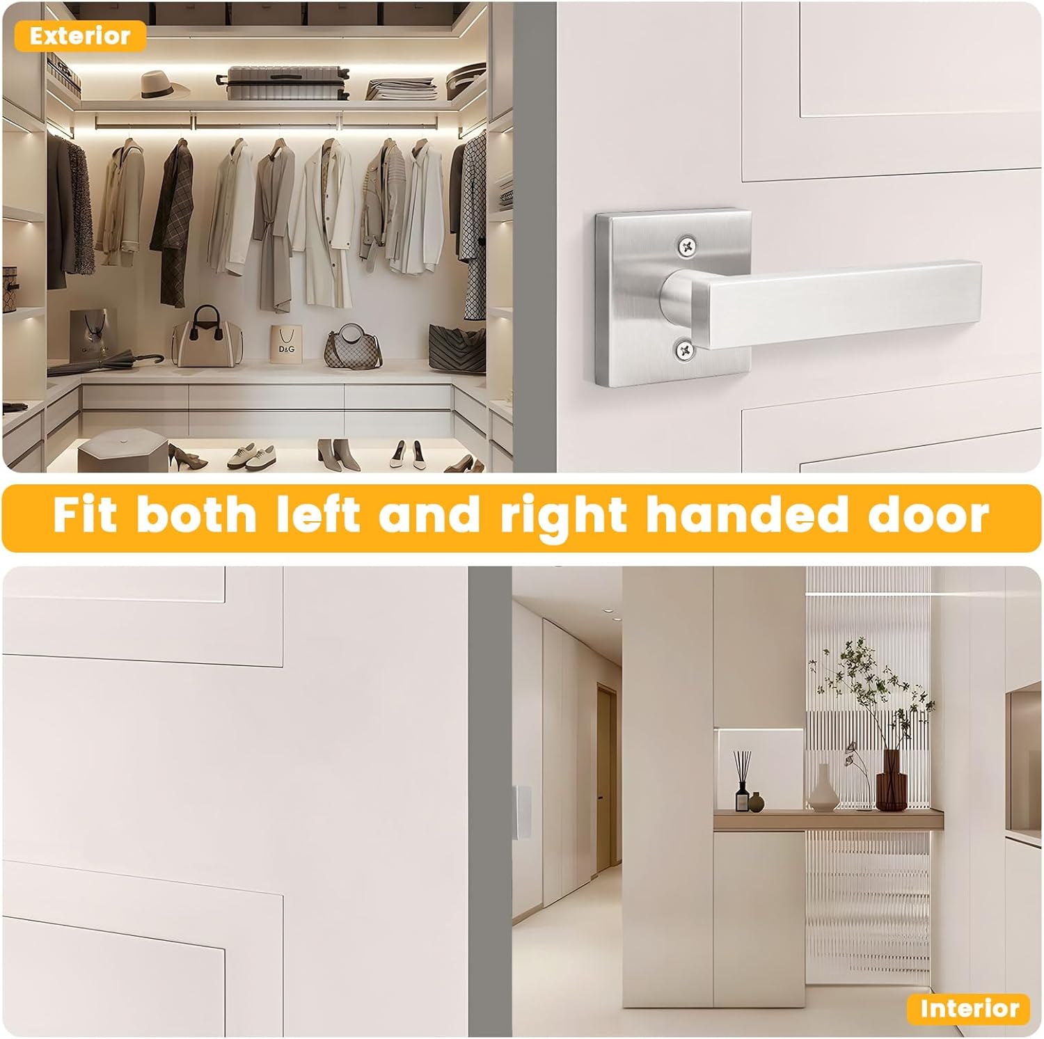 knobelite 2 Pack Dummy Door Handles,Stain Nickel Square Door Levers,Non-Turing Single Side Knob Pull for Closet French Doors