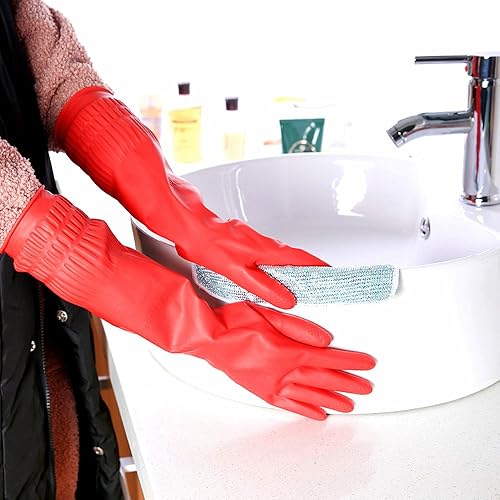 Miniatura 5 de Guantes de limpieza de goma para cocina, guantes para lavar platos, 3 pares, impermeables y reutilizables. (L)