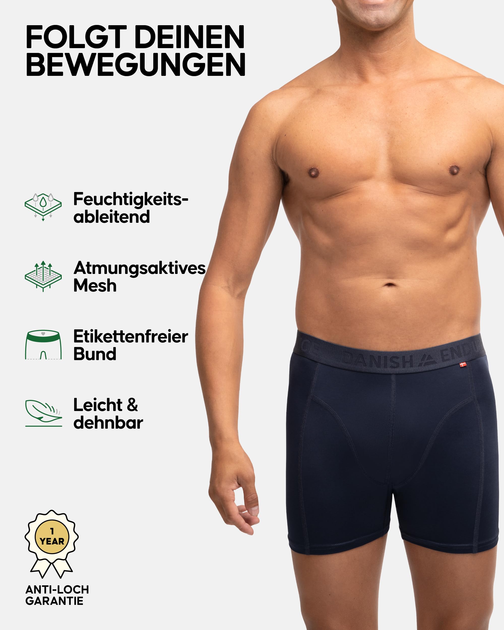 DANISH ENDURANCE 3er Pack Sport Boxershorts Herren Funktionsunterwäsche Elastisch Geruchsneutral Atmungsaktiv