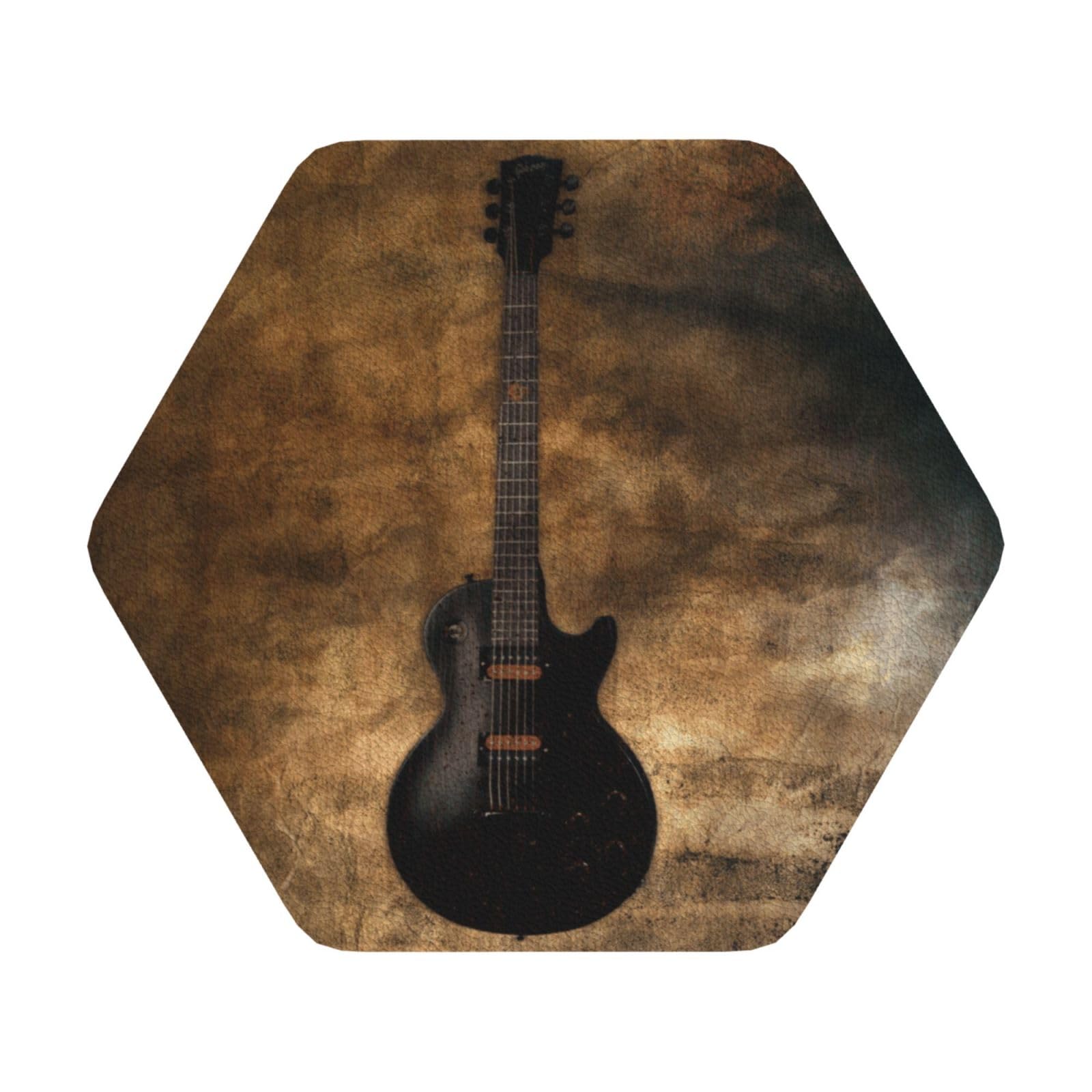 Musical Guitar PU Leather Coasters Set of 6 Hexagon Drink Coasters