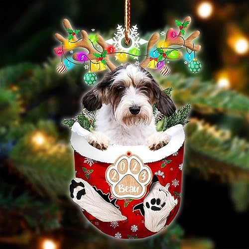 Adorno de Navidad personalizado Petit Basset Griffon Vendeen en bolsillo de nieve, adorno de Navidad con forma de acrílico, adorno de Navidad 2023,