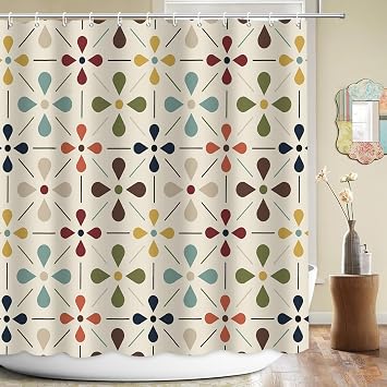 APROPHIC Mid Century Shower Curtains for Bathroom, Vintage Geometric Bathroom Decor Set with Hooks, Washable Kitchen Retro Decorations Waterproof Polyester Fabric Shower Curtain, 72x72 Inch