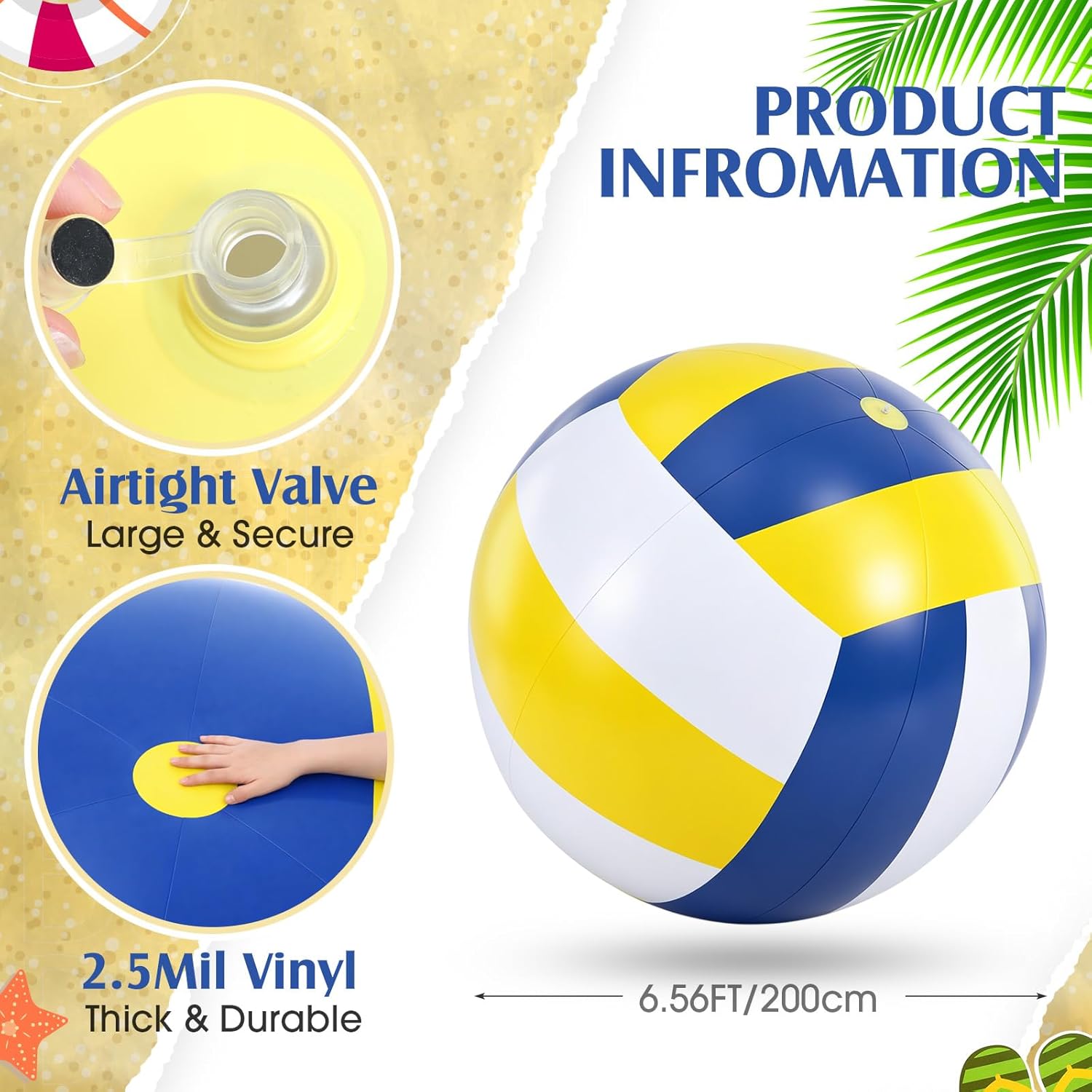 Raiten 78 Inch Giant Beach Ball Jumbo Inflatable Balls Oversized Adult Beach Toys Plastic Huge Water Balls for Swimming Pool Summer Seaside Water Games Outdoor Indoor Party