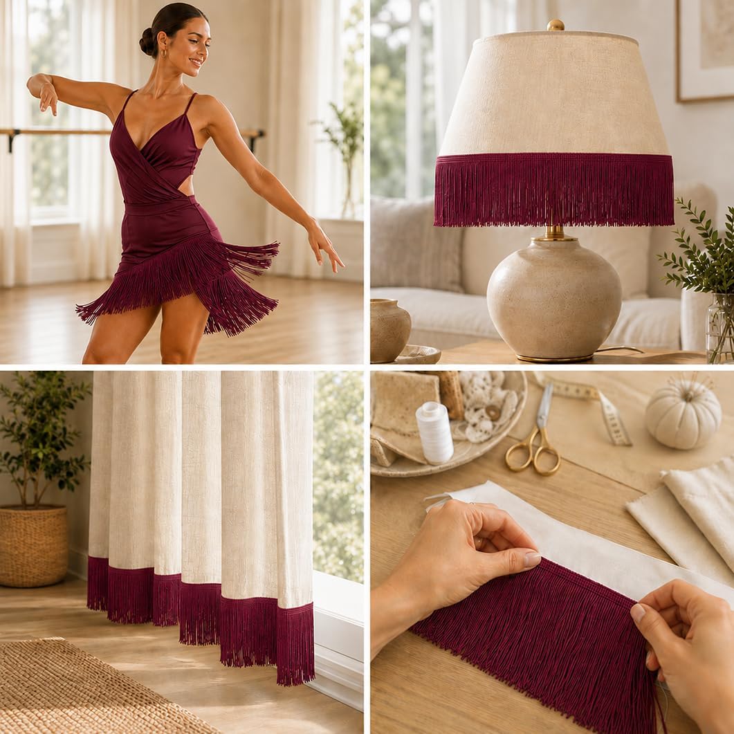 10 Yard 6inch Chainette Fringe Trim Tassel Sewing Trim (Wine Red)