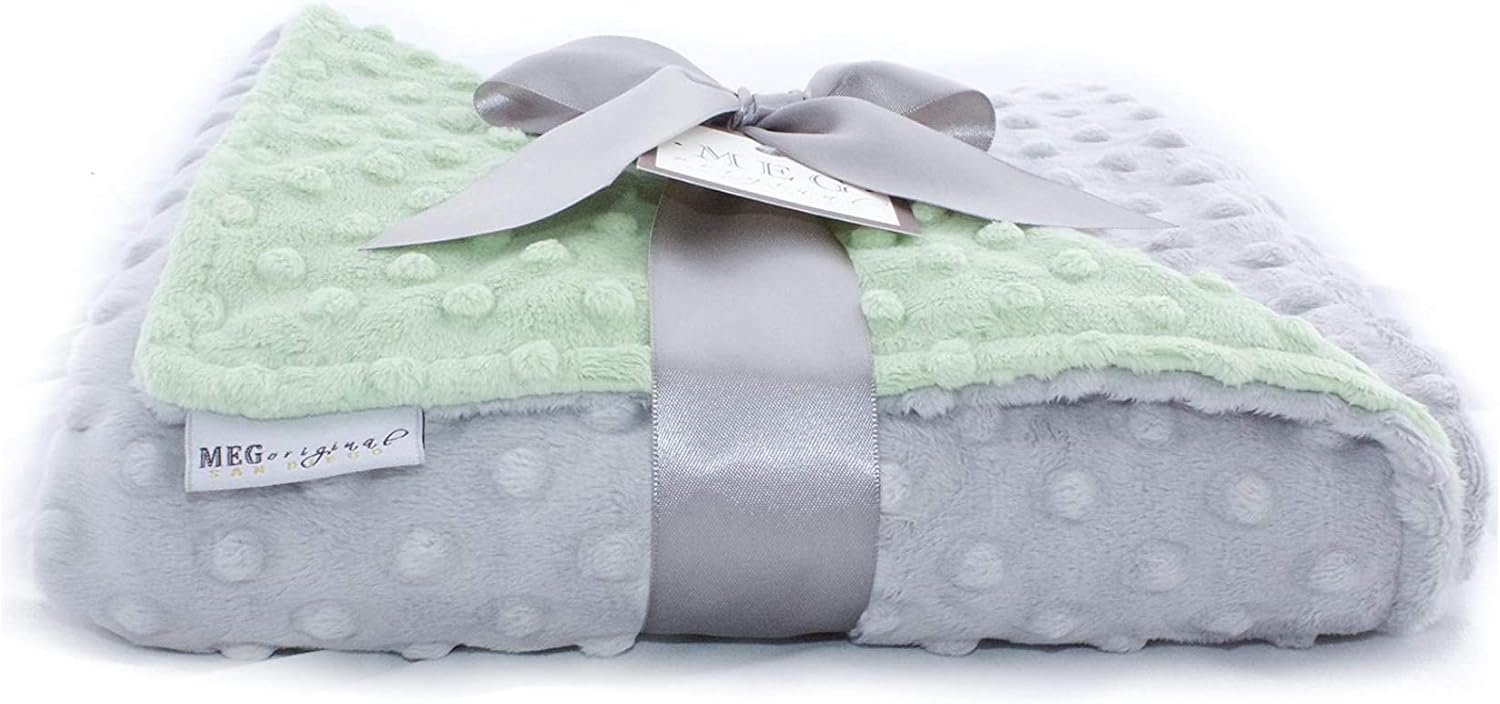 MEG ORIGINAL Baby Blanket Green/Gray Made from Super Soft Minky Dot Material (Snuggle (30 x30 in))