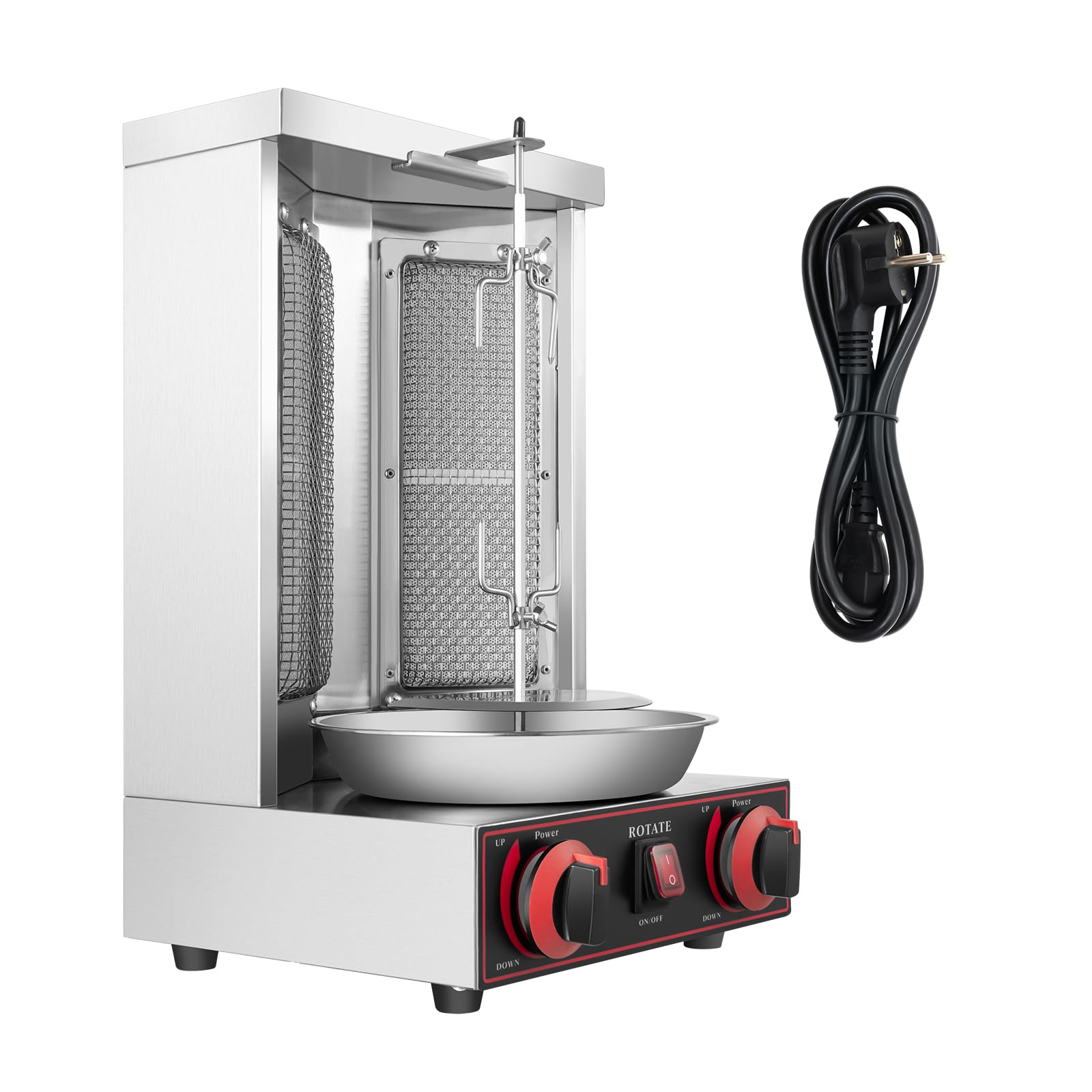 3000 W Barbecue à gaz Machine à kebab verticale en acier inoxydable avec interrupteur de réglage de la température four de rôtissage sous alimentation gaz ou électrique avec 2 ports 300 °C max