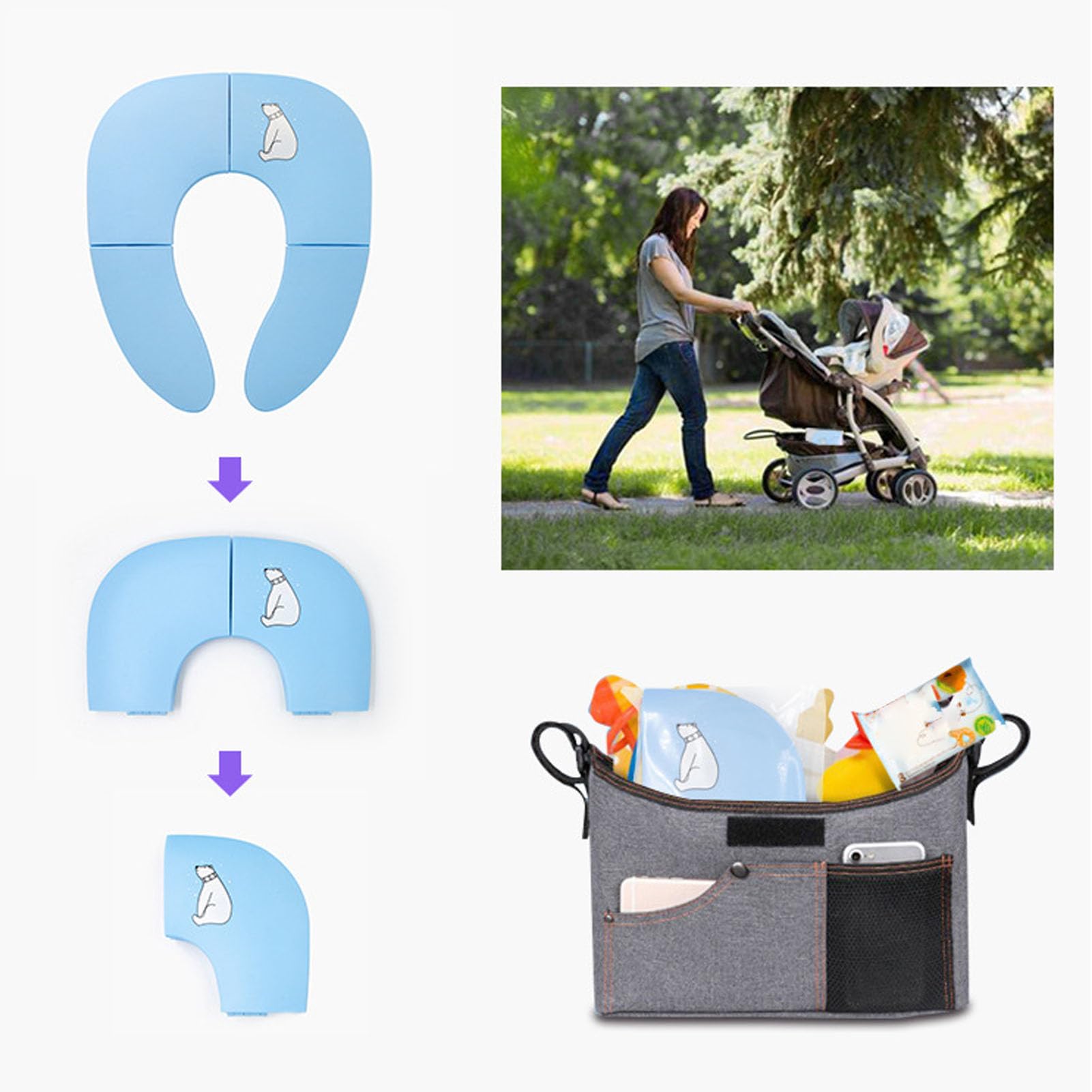 Folding Travel Potty Training Seat for Toddlers, Foldable Toilet Seat Cover with Non Slip Suction Cup (Blue)