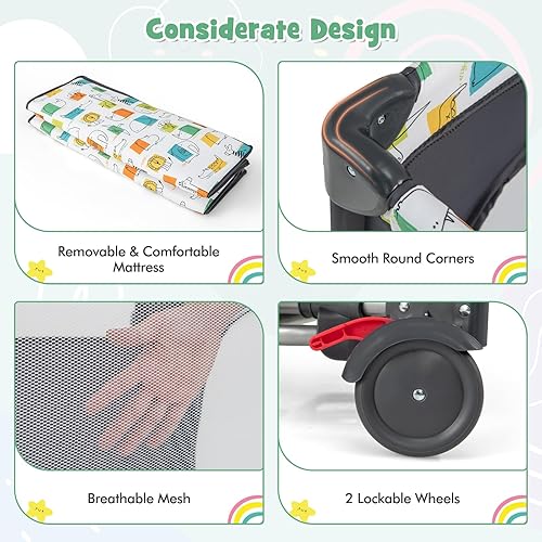 Miniatura 9 de HONEY JOY Cama de noche para bebé, paquete 6 en 1 con moisés infantil, cambiador de pañales y patio de juegos portátil con puerta con cremallera, 4