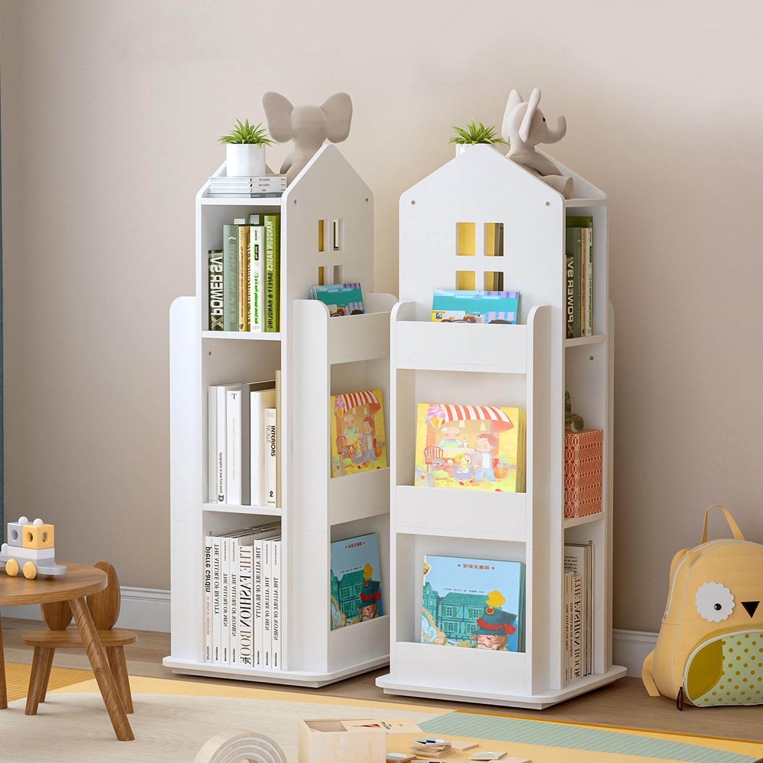 Libreria Bambini In Legno 3 Piani Con Tasche - Organizza Libri E Giocattoli, Naturale E Robusta - Foto 7