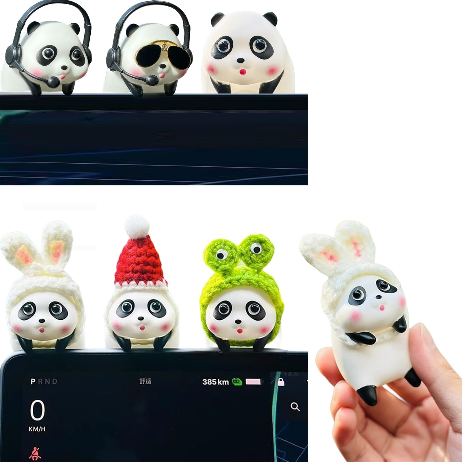 6 Pcs Cute Panda Car Jewelry Ornaments, Car Dashboard Decorations, Car Interior Mini Panda Doll Decoration, Car Ornaments for Dashboard, Car Interior Decoration Accessories Gift for Men Women