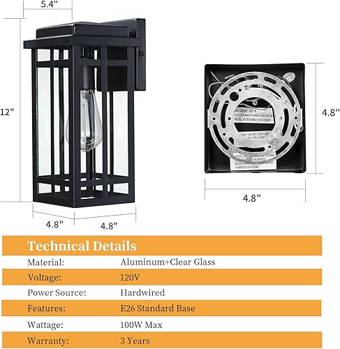 Vista 63 de Paquete de 2 lámparas de pared para exteriores del anochecer al amanecer de 9.76 pulgadas, lámpara exterior de montaje de pared para luz de porche