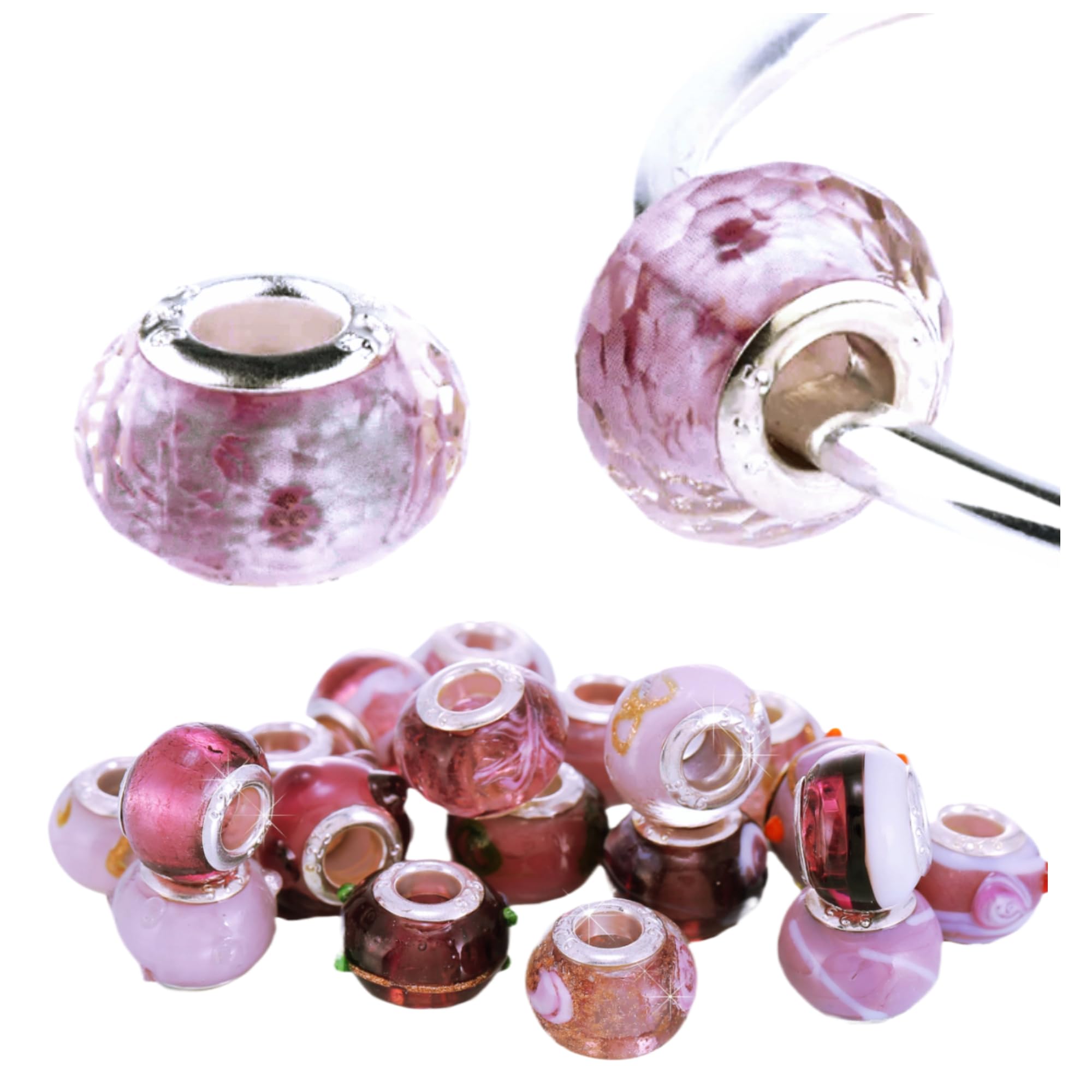 100 Pc Mix | Murano Glass Purple Set of Charms for Girls Womens Bracelets Jewellery Making Gifting Crafting Pandora - w/Box