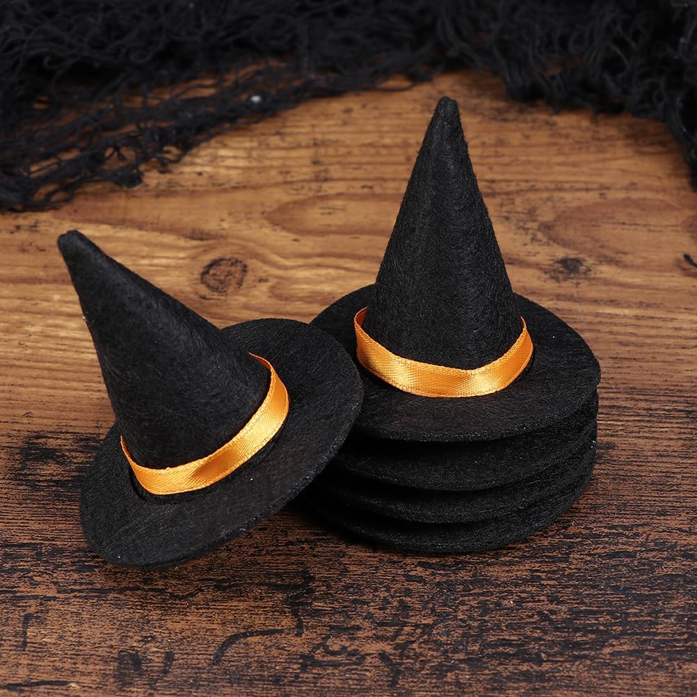 Abaodam 48 Pcs Mini Witch Hat Halloween Felt Witch Hats Wine Bottle Decor for Halloween Party Doll Accessories Dollhouse Decorations DIY Hair Crafts