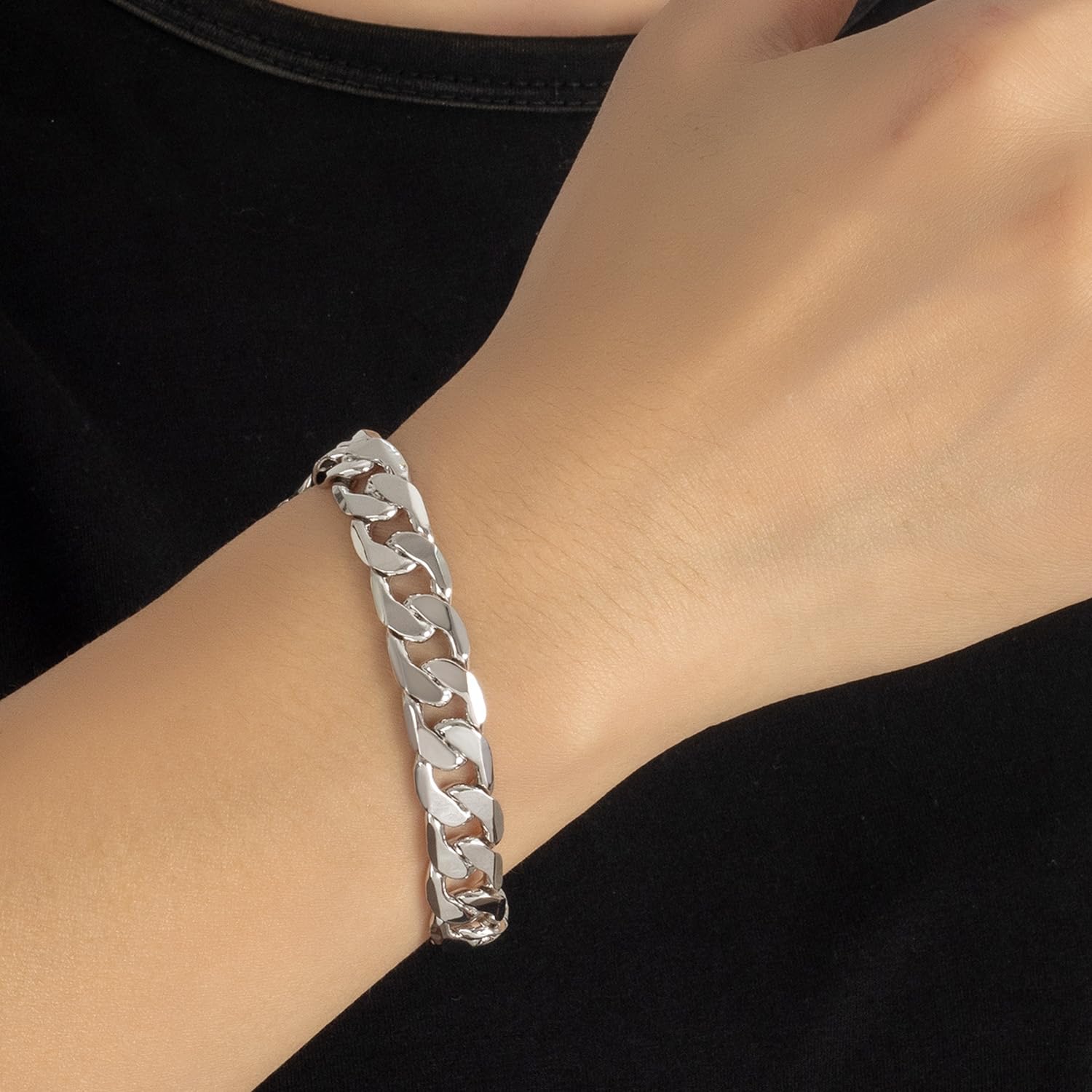 Dankadi - Pulsera cubana maciza, 10 mm, 12 mm, plata 925, para hombre, de 7 a 10 pulgadas, cadena de malla grande, con cierre de dragón, eslabón dorado, punk Hip Pop Miami
