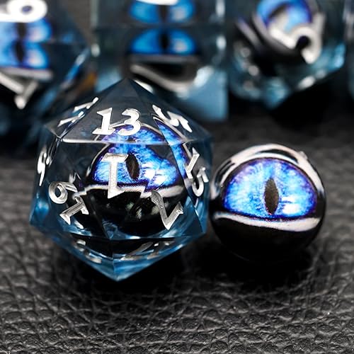 Maywin Dados D&D de borde afilado de ojo de dragón, dados de resina hechos a mano con estuche de regalo para Calabozos y Dragones