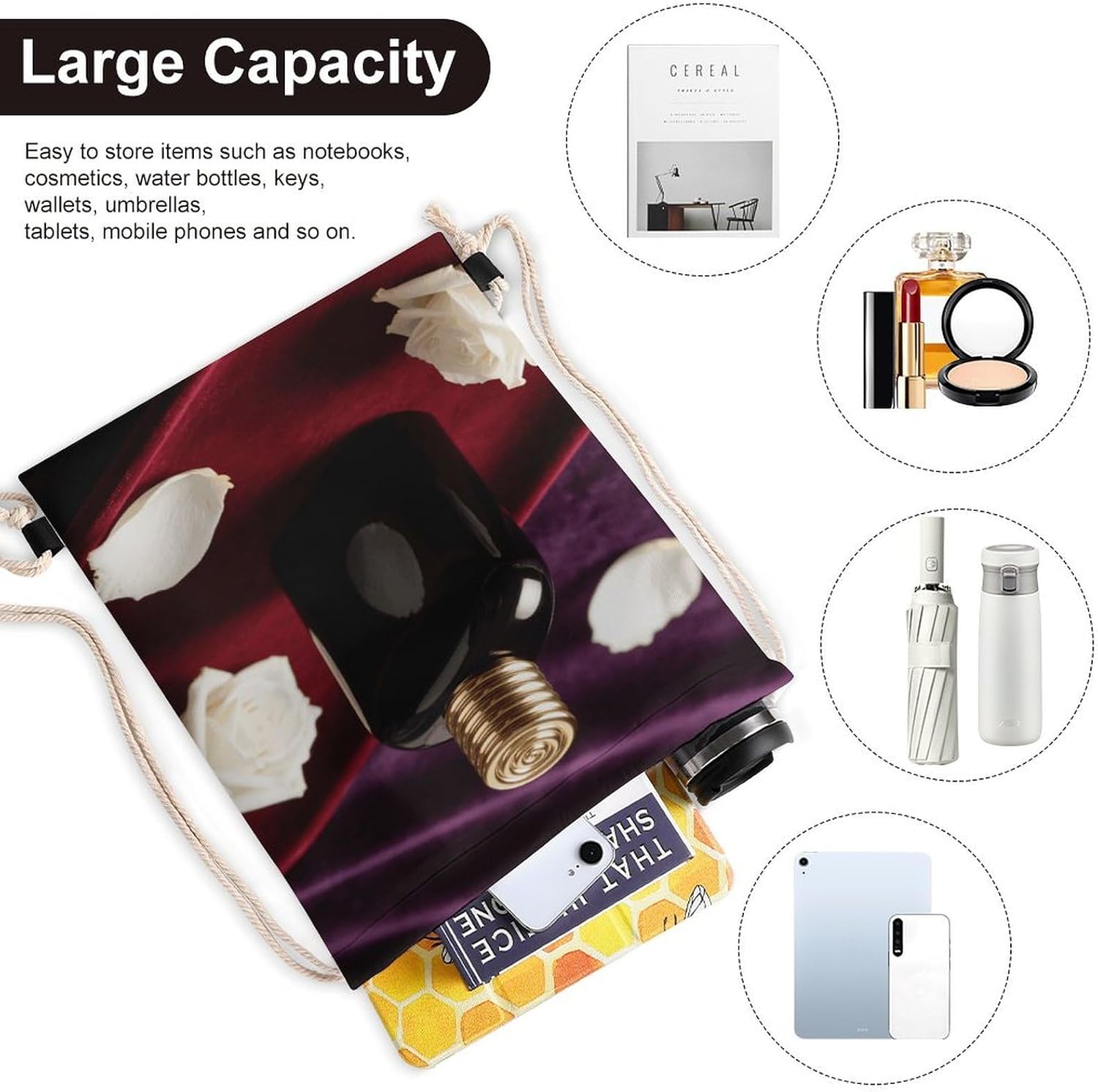 Perfume Bottle Durable Large Drawstring Backpack image 3