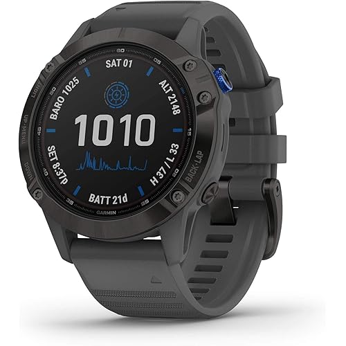 Garmin Fenix 6 Pro Solar (Renewed) (GPS,1.4 inches) Solar-Powered Multisport, Advanced Training Features and Data, Black with Slate Gray Band