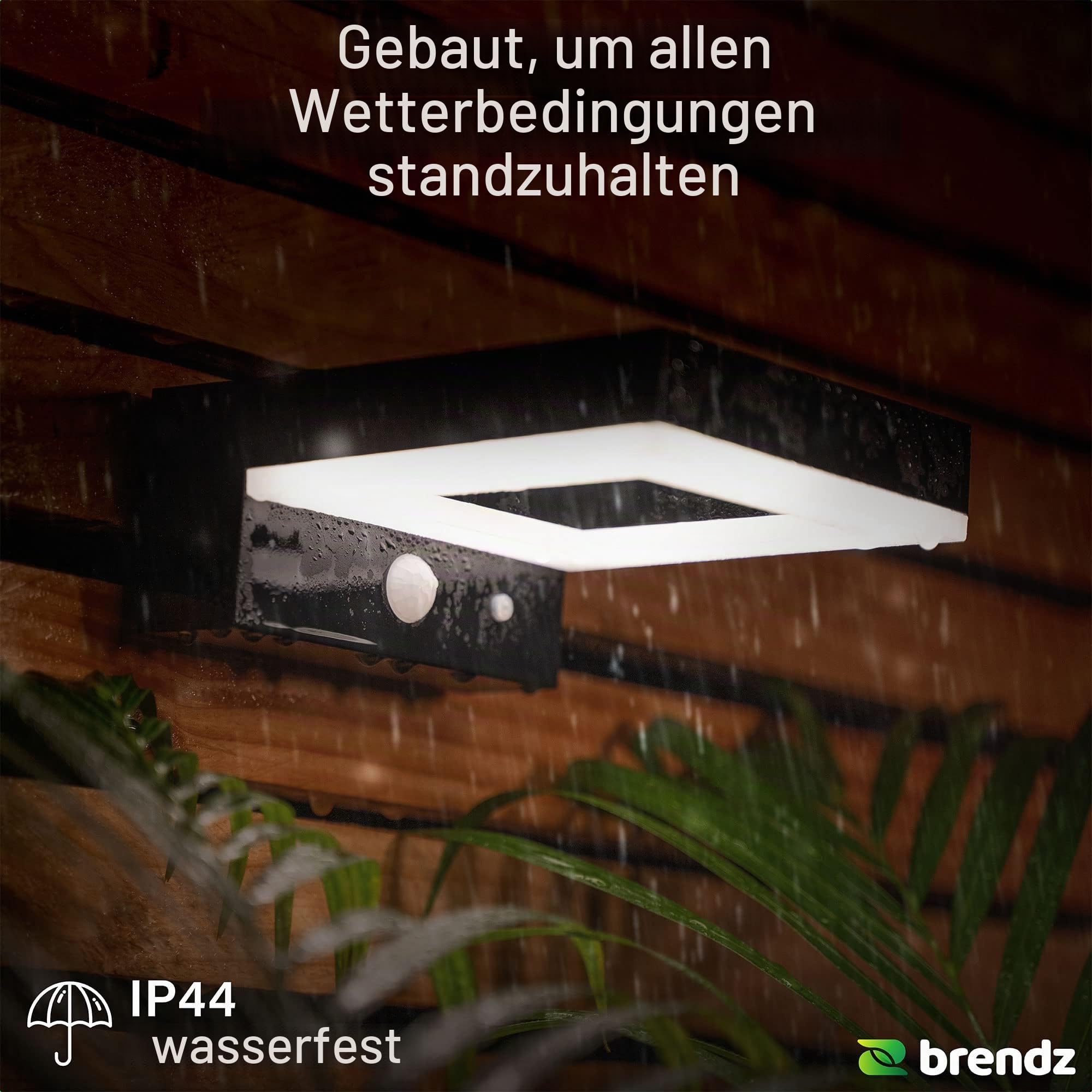 Brendz LED Solar Wandleuchte Aussen mit Bewegungsmelder: 600 Lumen Sicherheitslicht, 2 Stück, IP44 Wasserdicht, LED Solarlampe mit Bewegungsmelder & 3 Lichtmodi, Typ Bata