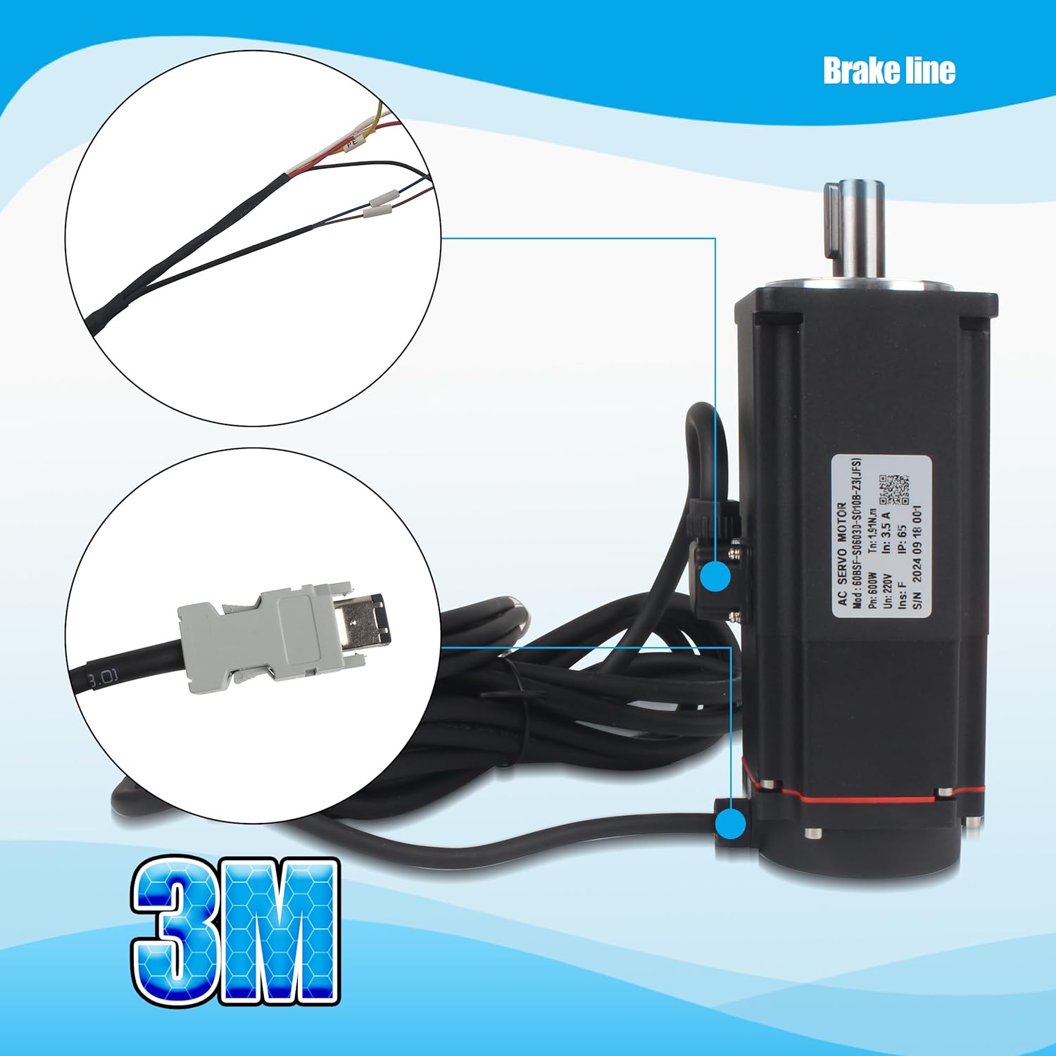 with Brake 600W AC Servo Motor Kit, CNC 220V 3.5A 3000rpm L3000 17-bit Encoder RS485 Servo Motor Driver Controller Kit for CNC Engraver Milling Machine/Robot