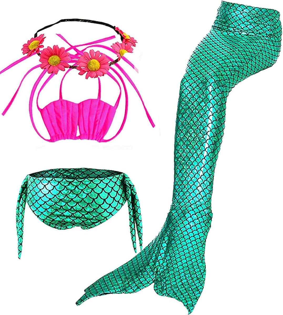 Camlinbo 3Pcs Girls Swimsuits Mermaid for Swimming Mermaid Costume Bikini Set for Big Girls Birthday Gift 3-12 Years