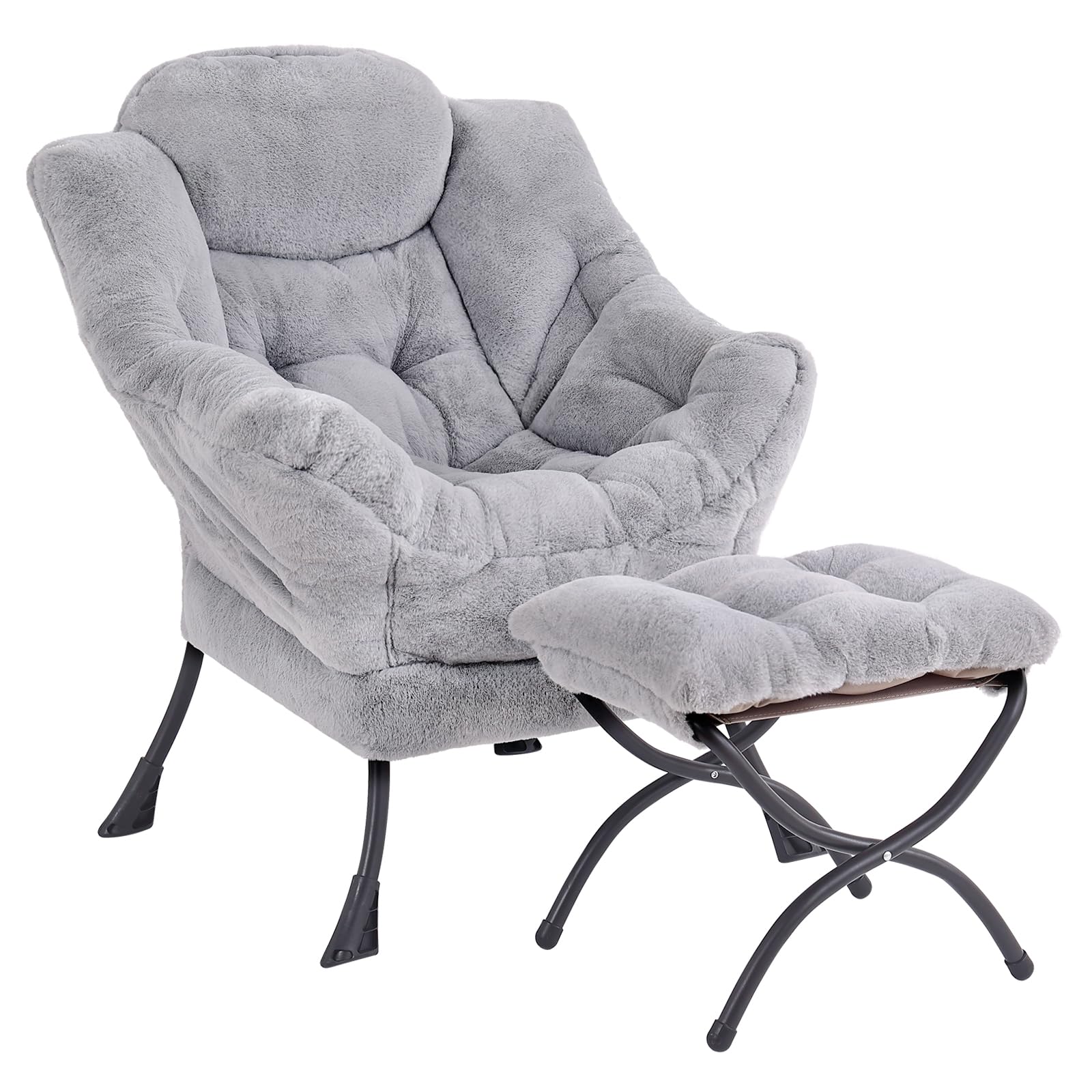 YOTATING Comfy Armchair with Footstool, Lazy Chair with Ottoman Leisure Accent Chair Relax Lounge Chair with Armrests & Side Pocket for Living Room, Bedroom & Small Spaces Armchair, Plush Grey