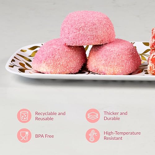 Miniatura 5 de Prestee Paquete de 3 Bandejas de Servir de Plástico Dorado para Fiestas - 13 x 9 Pulgadas Elegantes Bandejas de Servir para Alimentos, Postres y