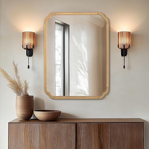 Miniatura 3 de WallBeyond Espejo de pared de arco de esquina redondeado de 30 x 40 pulgadas con marco de madera para entrada, sala de estar o dormitorio,