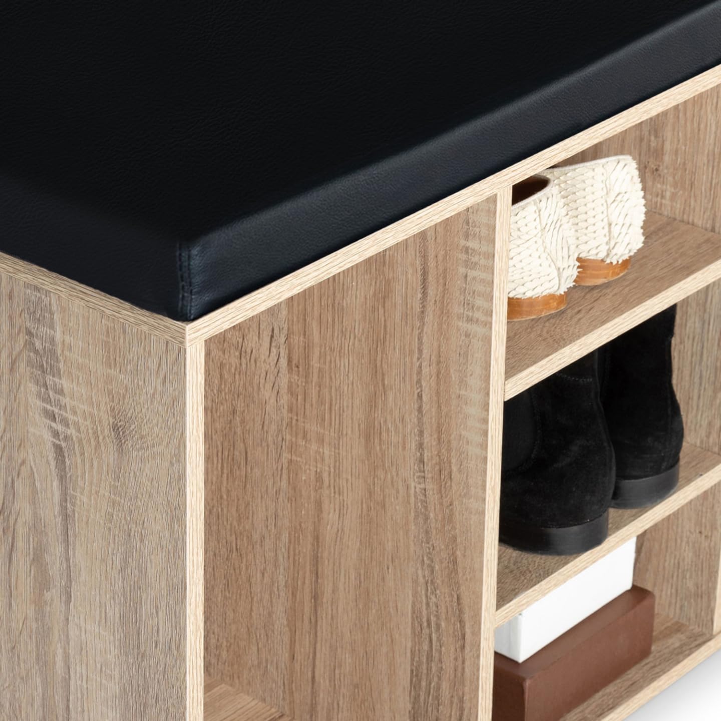 IDMarket - Banc d'entrée Chaussures avec Coussin TEO Bois façon hêtre