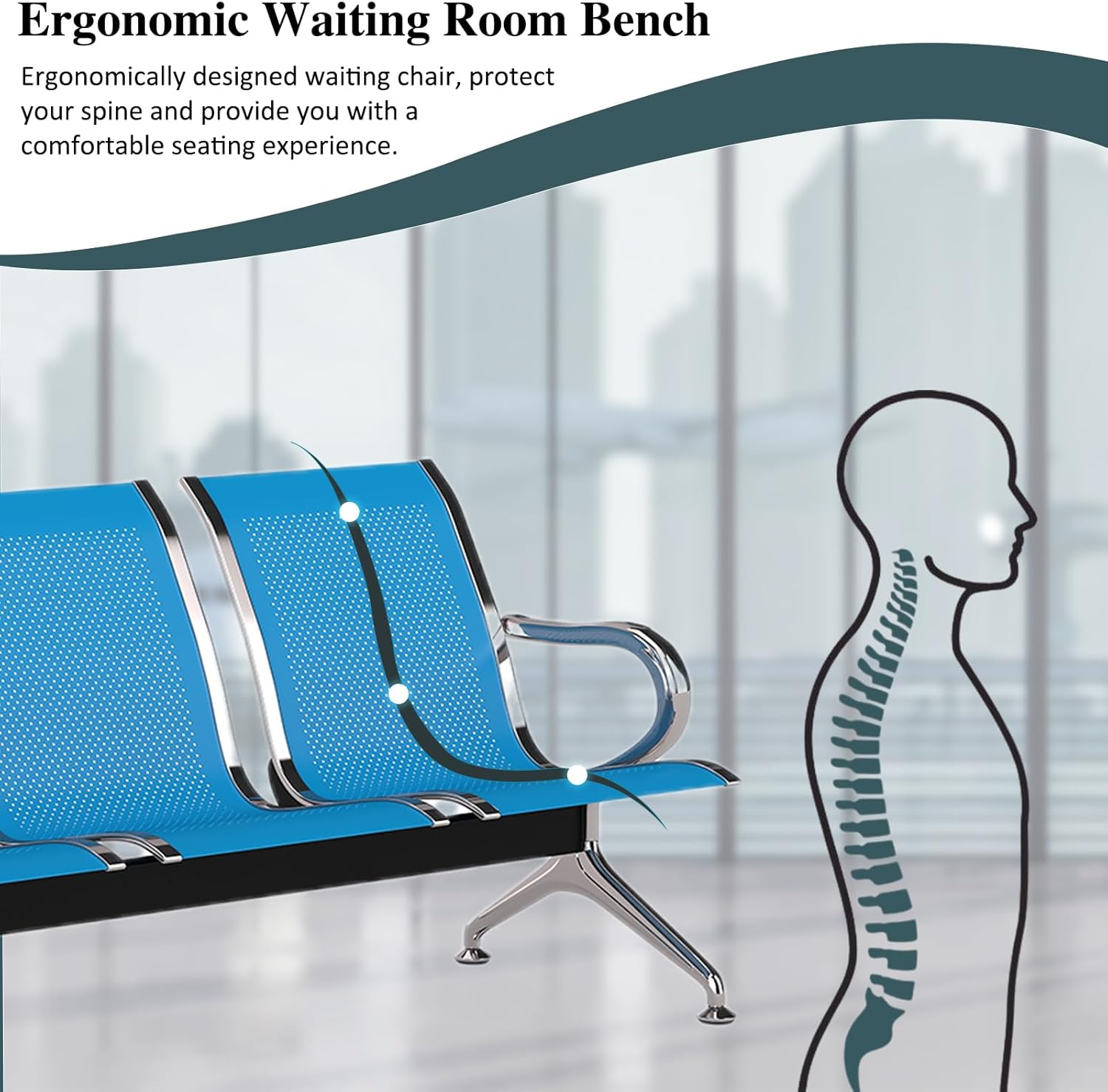 Waiting Room Bench - Guest Reception Chairs Office Chair Modern Furniture for Barber, Hospital, Airport, Salon, Bank(3-Seat,Blue)