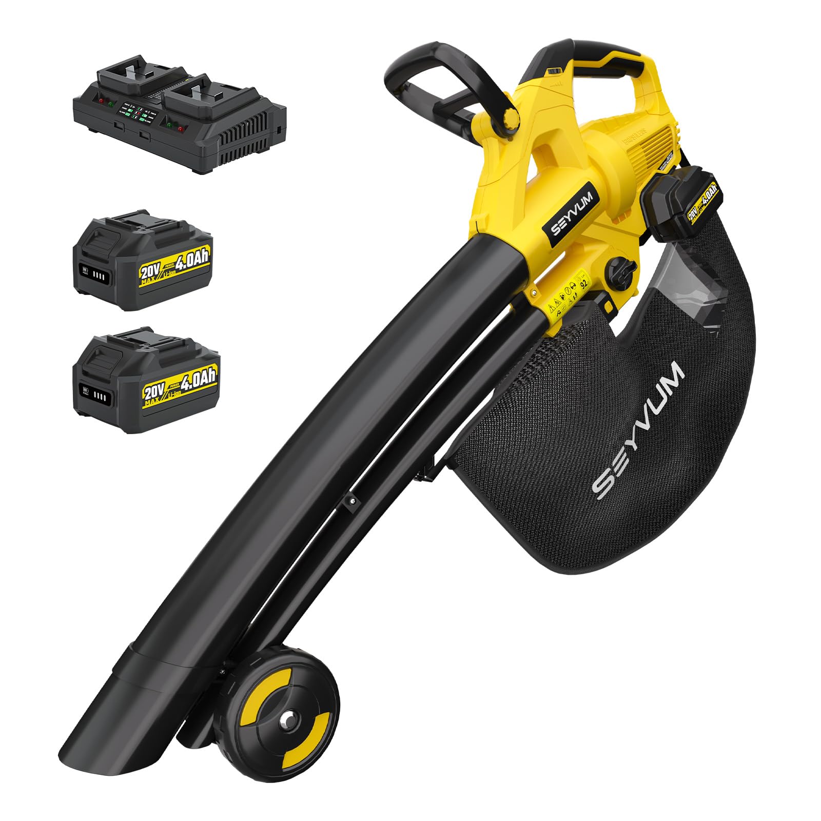 Leaf Blower and Vacuum,40V Cordless Leaf Blowers with 8000mah batteries,3-in-1 Leaf vacuum&Garden Vacuum & Mulcher,6 Adjustable Speed,45 LBag for Garden, Patio,Wheels & Shoulder Strap Included